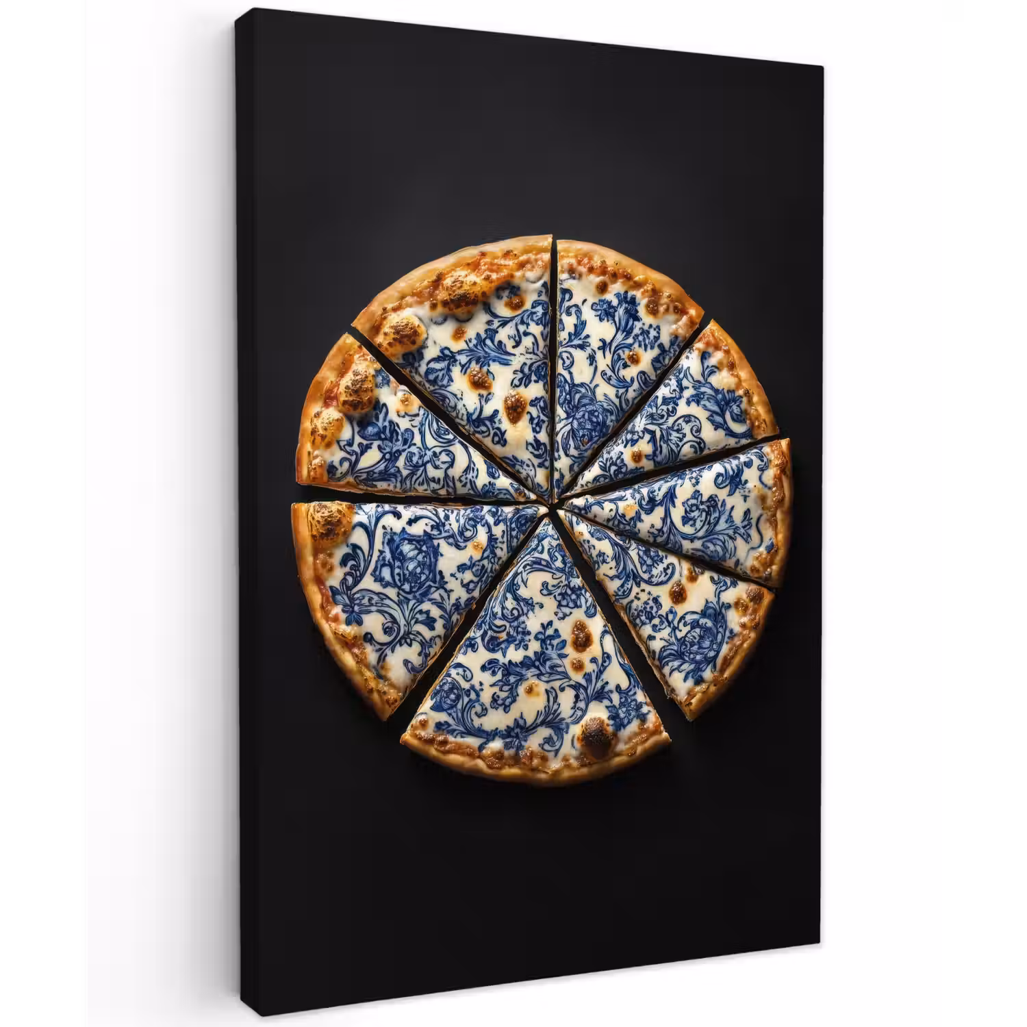Pizza - Eten - Delftsblauw Tuinposter op houten frame 2 cm dik klein -3d