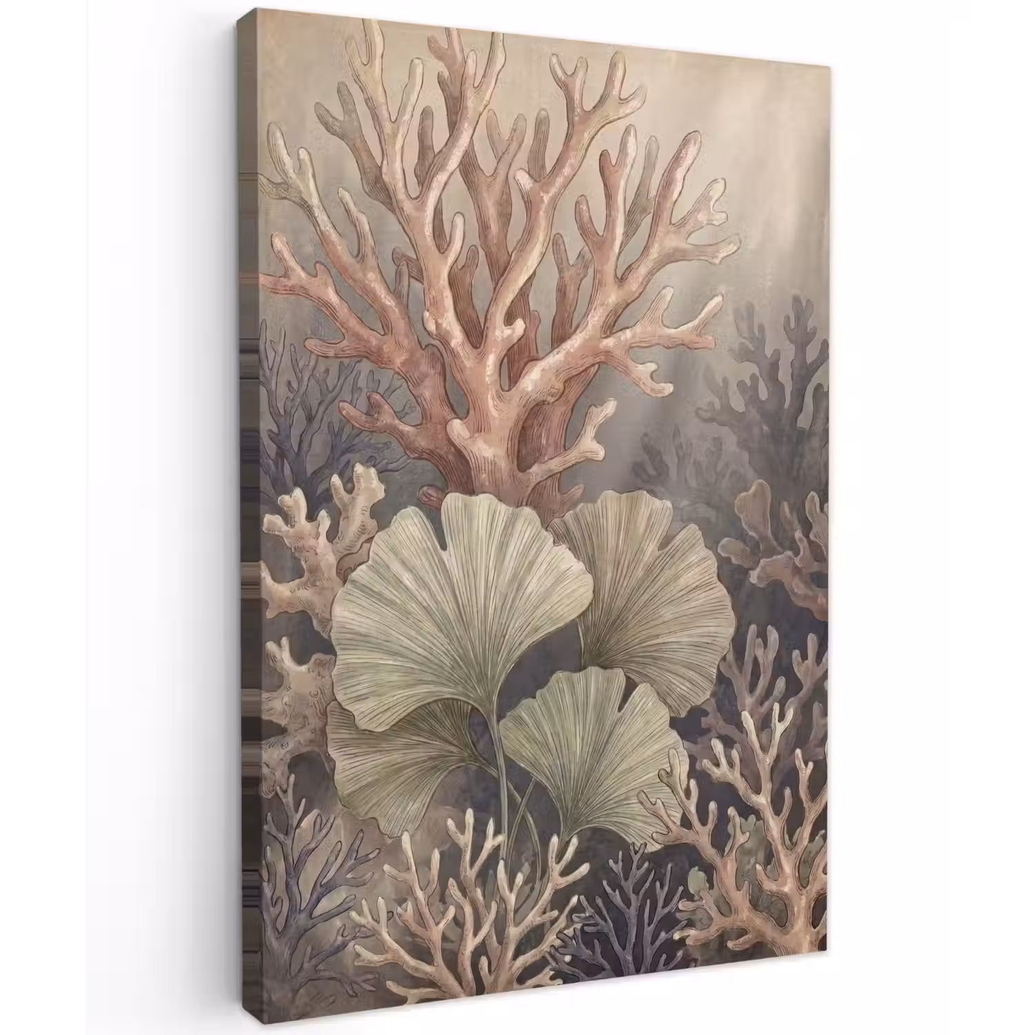Plant - Bladeren - Zee - Illustratie - Groen Tuinposter op houten frame 2 cm dik klein -3d