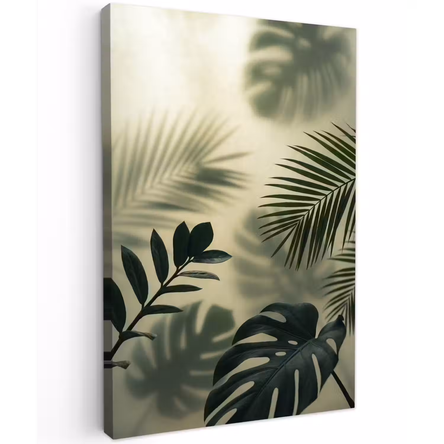 Planten - Bladeren - Schaduwen - Groen - Modern Tuinposter op houten frame 2 cm dik klein -3d