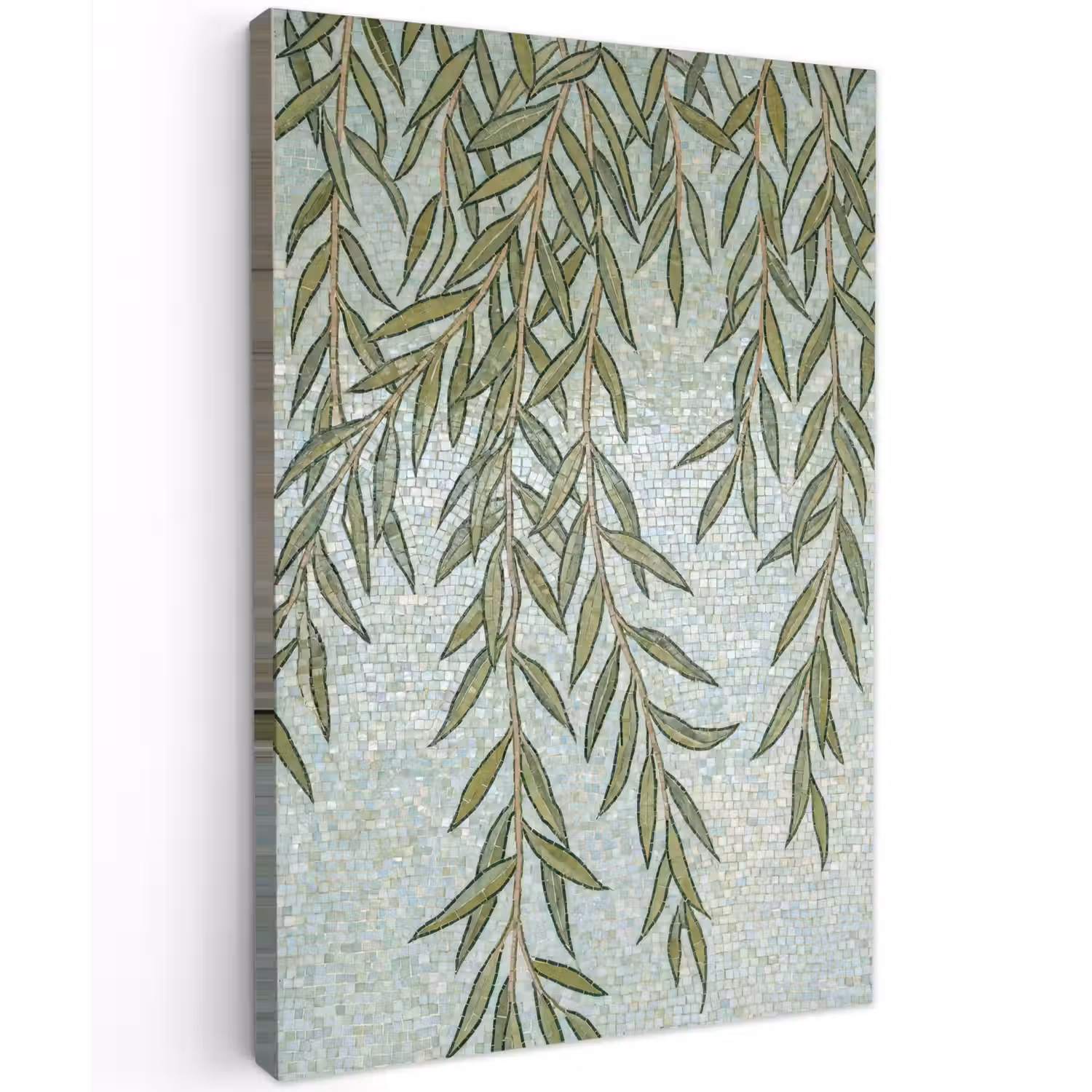 Planten - Mozaïek - Patroon - Groen - Blauw Tuinposter op houten frame 2 cm dik klein -3d