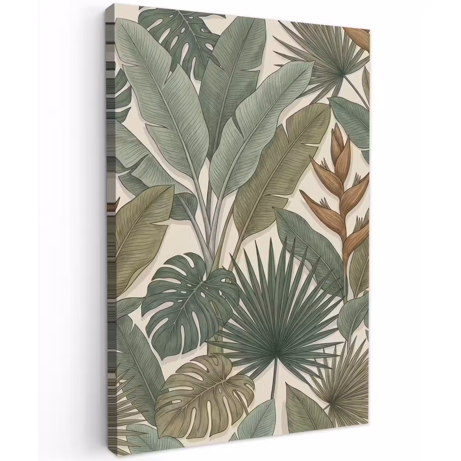 Planten - Tropisch - Natuur - Illustratie - Groen Tuinposter op houten frame 2 cm dik klein -3d