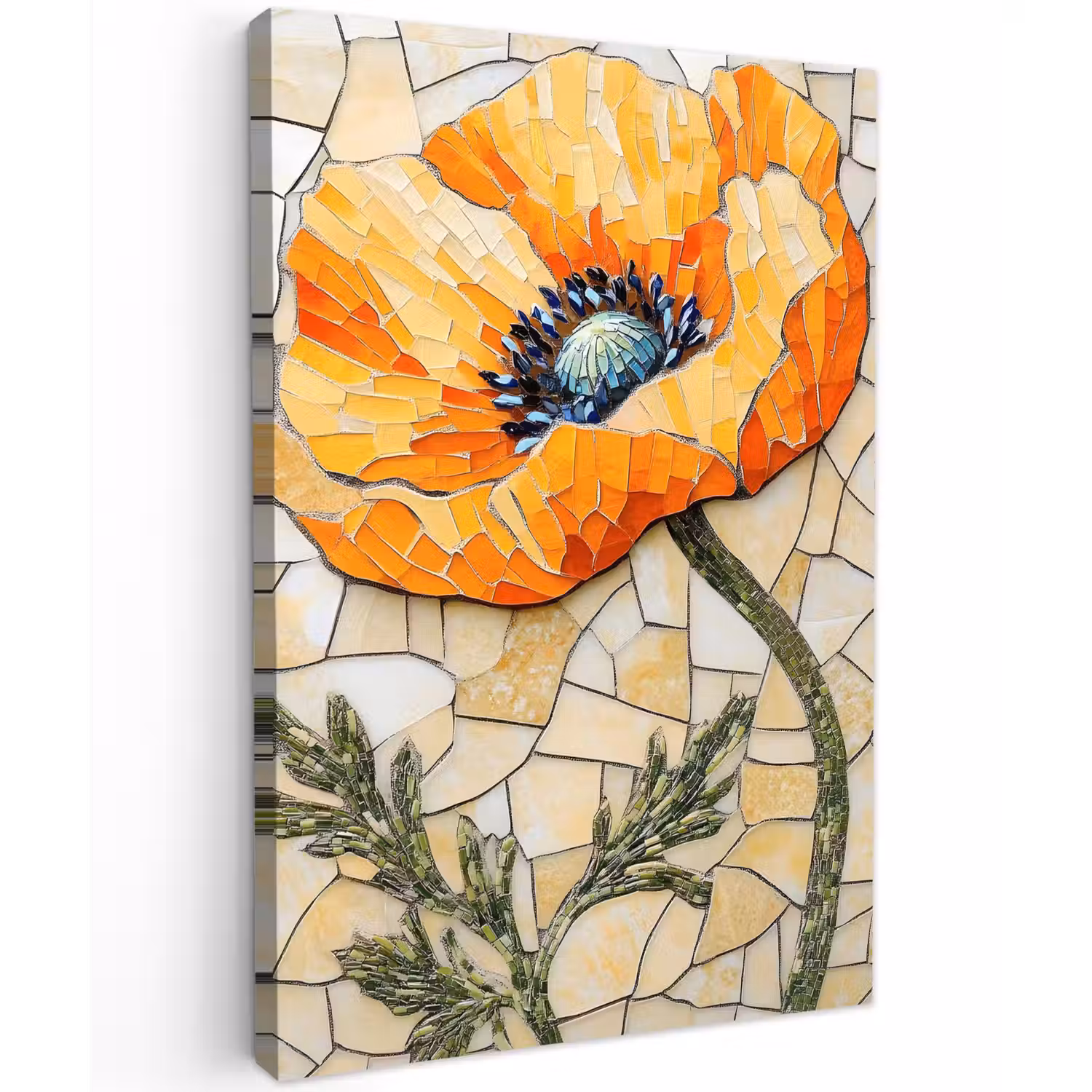 Klaprozen - Oranje - Mozaïek - Bladeren Tuinposter op houten frame 2 cm dik klein -3d