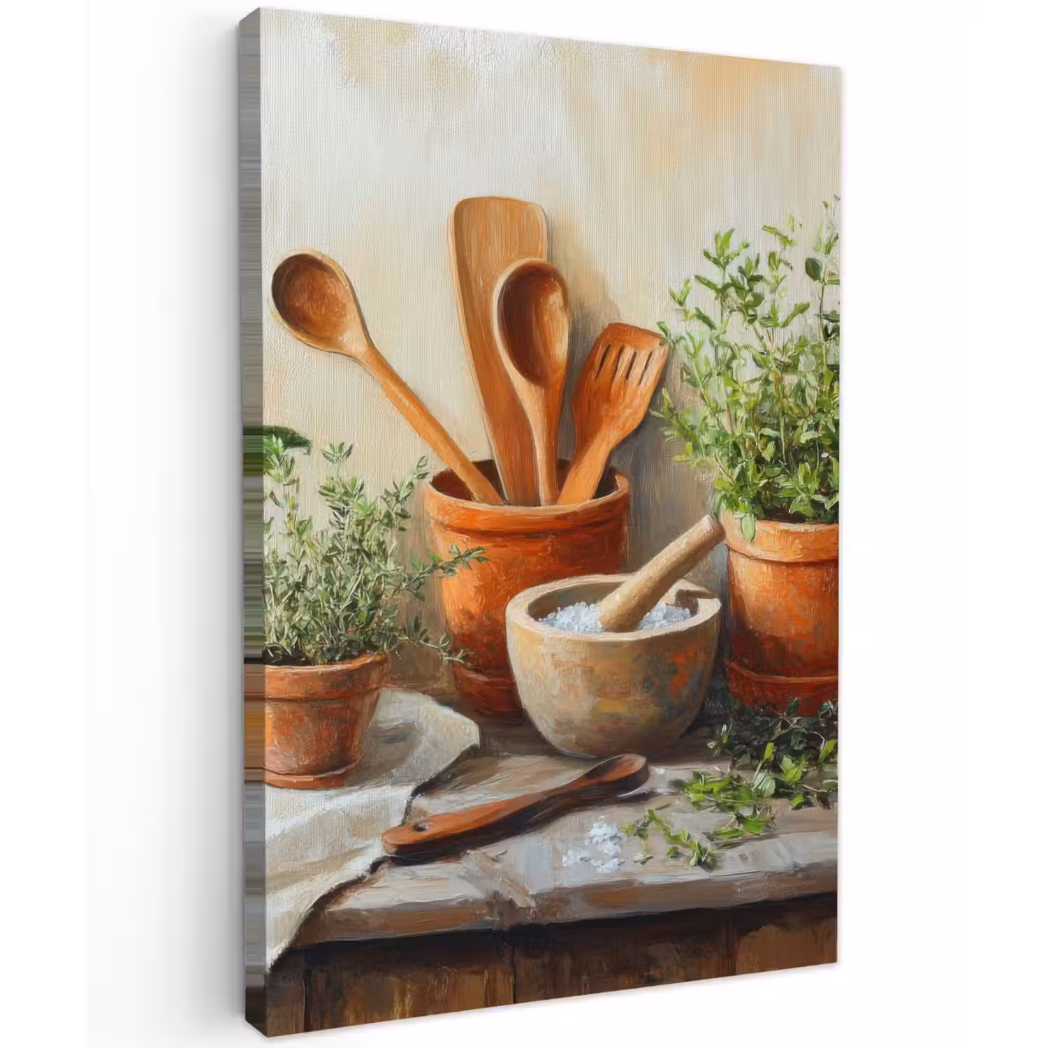 Potten - Kruiden - Hout Tuinposter op houten frame 2 cm dik klein -3d