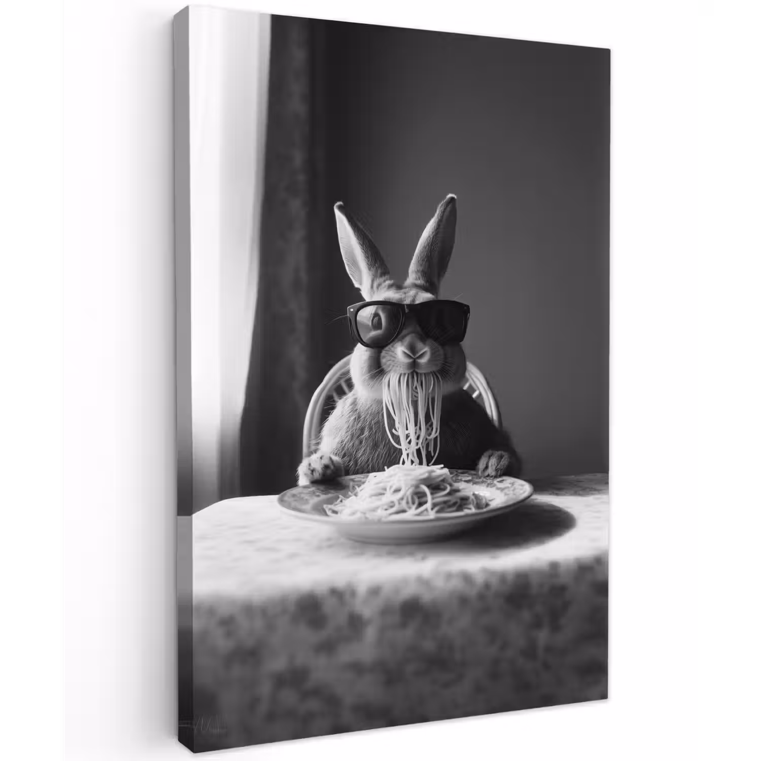 Konijn - Bunny - Zonnebril - Tafelkleed - Pasta - Schattig Tuinposter op houten frame 2 cm dik klein -3d
