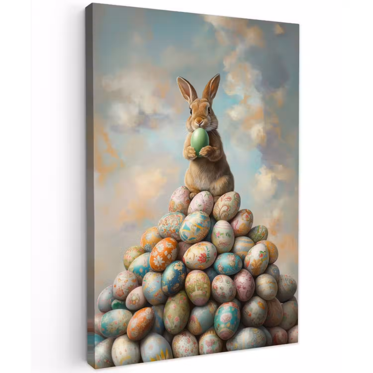 Konijn - Eieren - Kleurrijk Tuinposter op houten frame 2 cm dik klein -3d