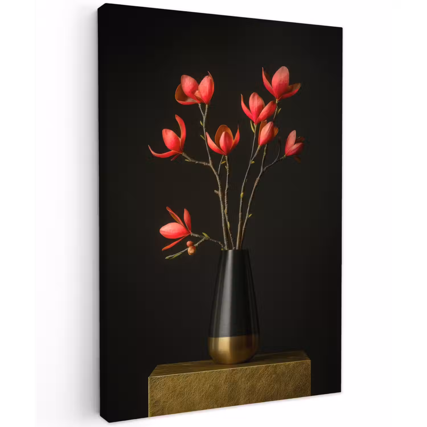 Rode - Bloemen - Vaas Tuinposter op houten frame 2 cm dik klein -3d