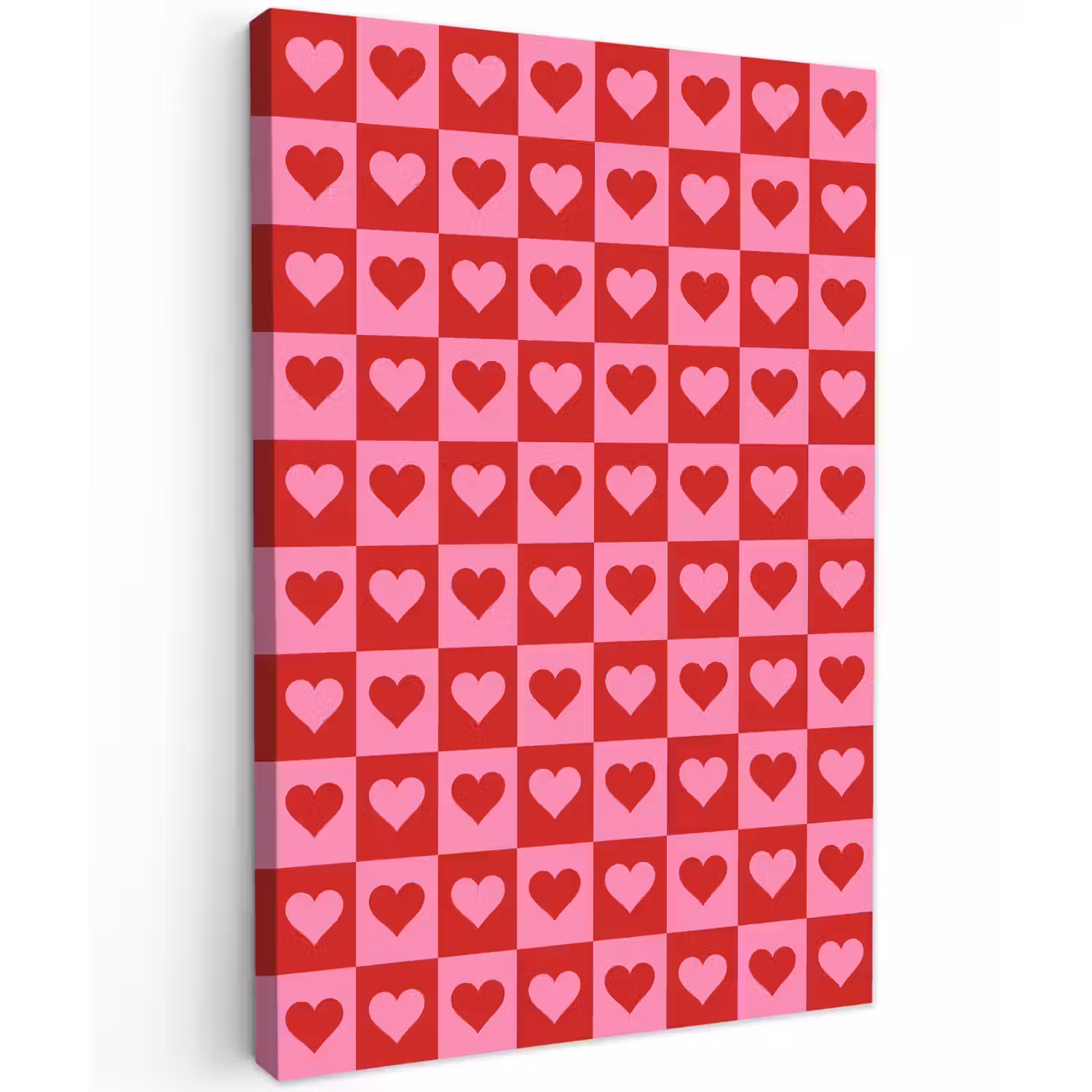 Rood - Roze - Schaakbord - Valentijn Tuinposter op houten frame 2 cm dik klein -3d