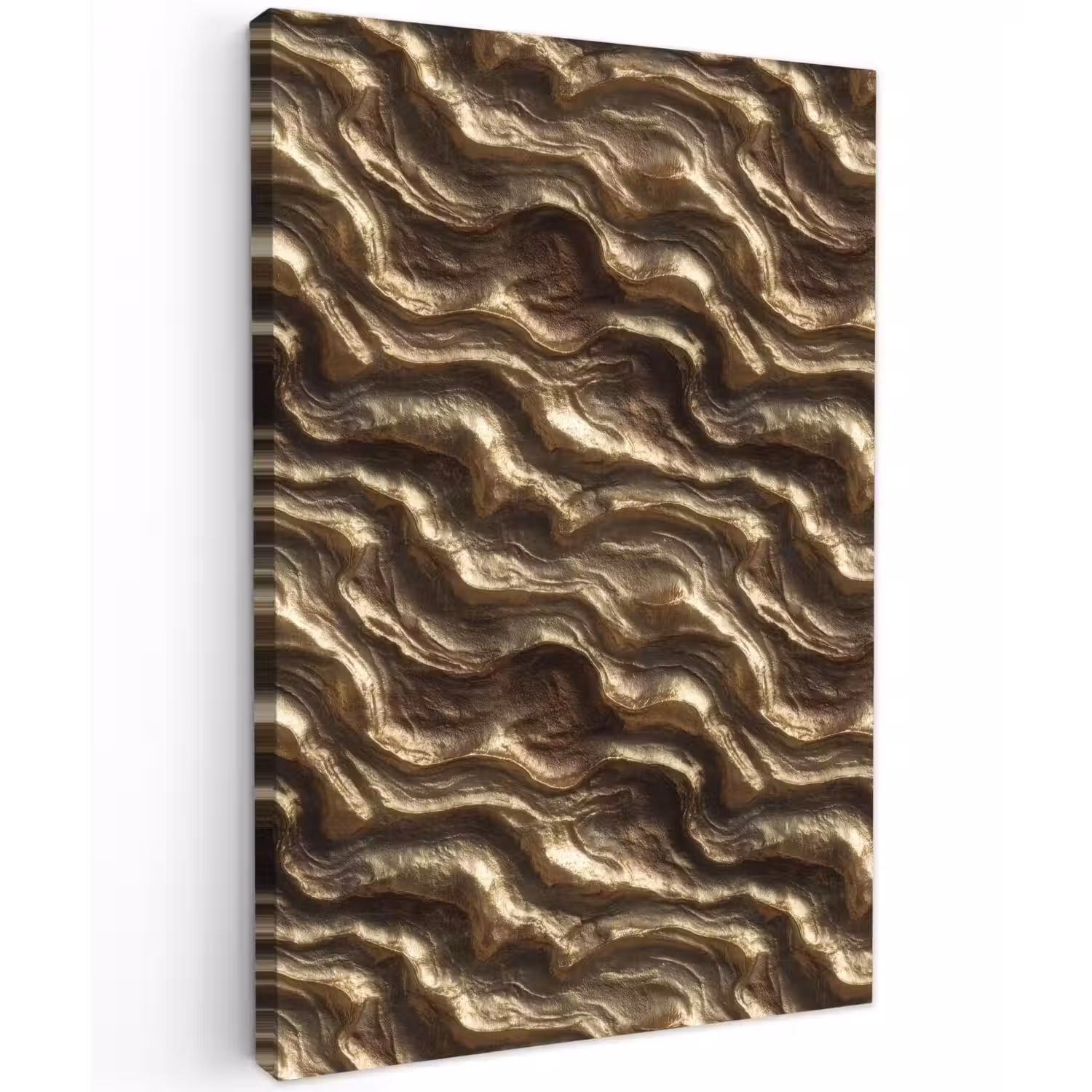Reliëf - Golven - Abstract - Bronsgoud Tuinposter op houten frame 2 cm dik klein 841 -3d