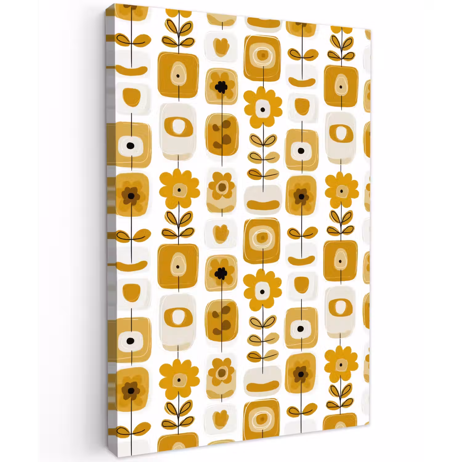 Retro - Abstract - Bloemen - Okergeel Tuinposter op houten frame 2 cm dik klein 841 -3d