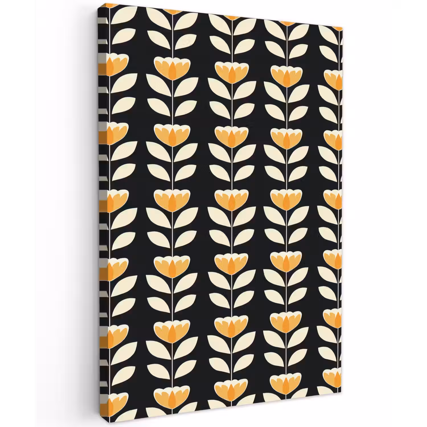 Retro - Bloem - Zwart - Okergeel Tuinposter op houten frame 2 cm dik klein 841 -3d
