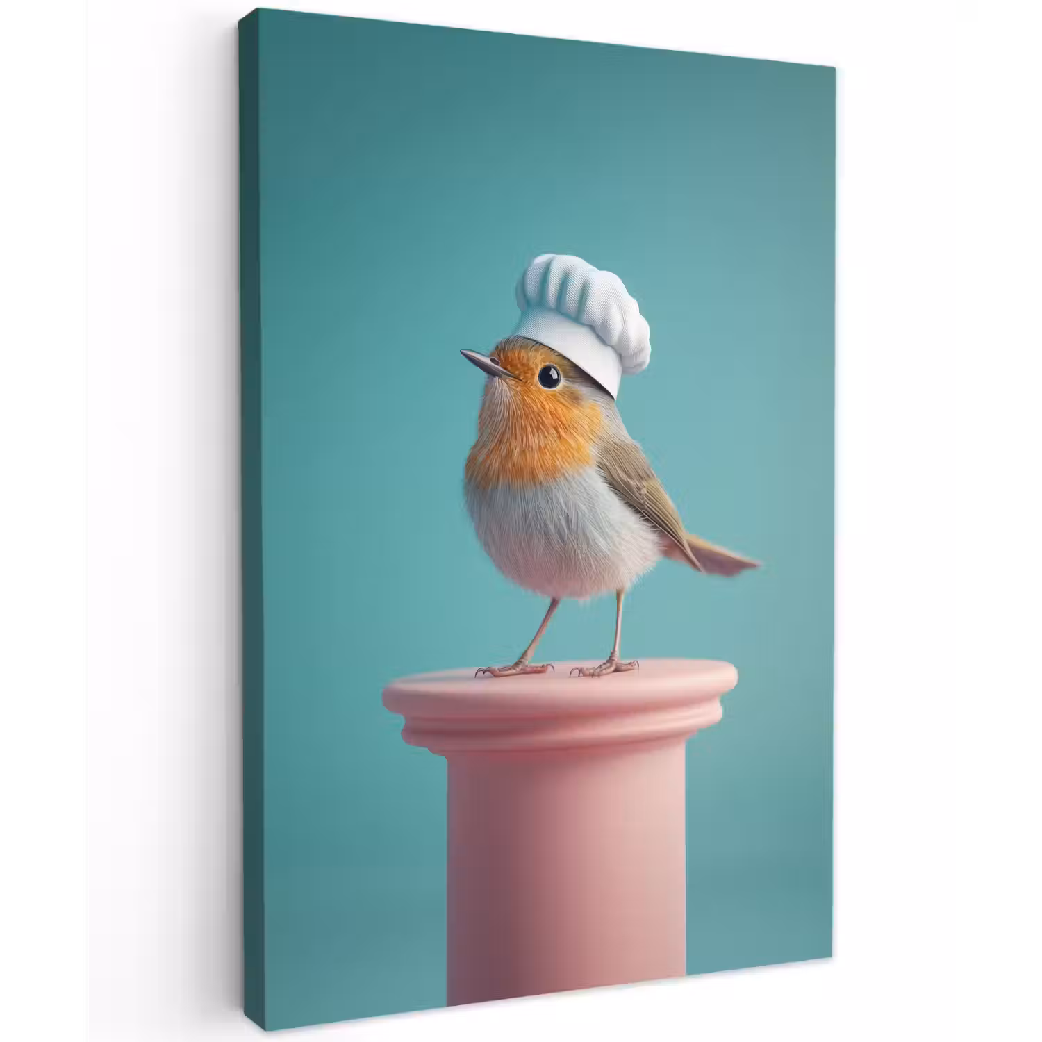 Roodborstje - Vogel - Koksmuts - Sokkel Tuinposter op houten frame 2 cm dik klein -3d