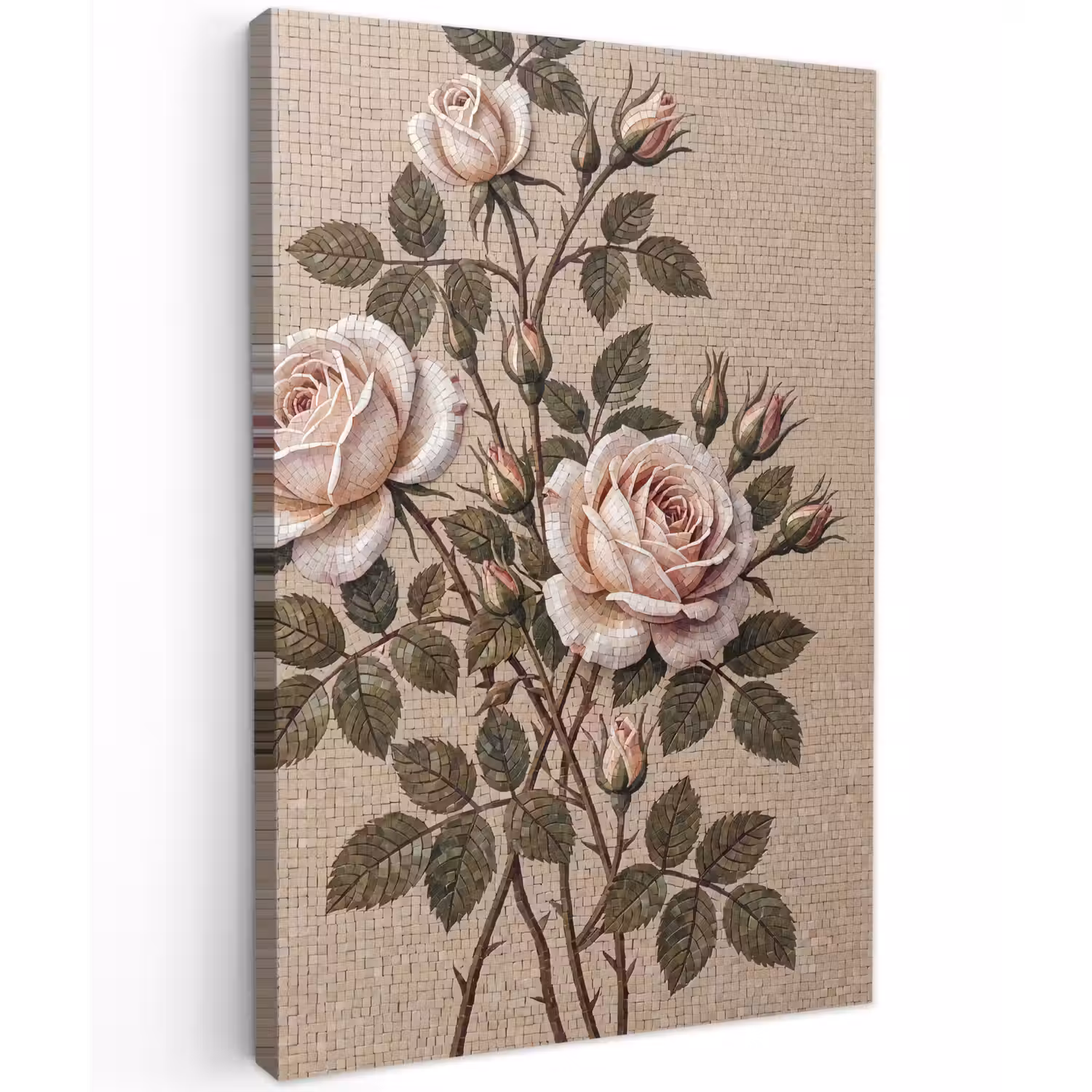 Roos - Mozaïek - Bloemen - Klassiek - Beige Tuinposter op houten frame 2 cm dik klein -3d