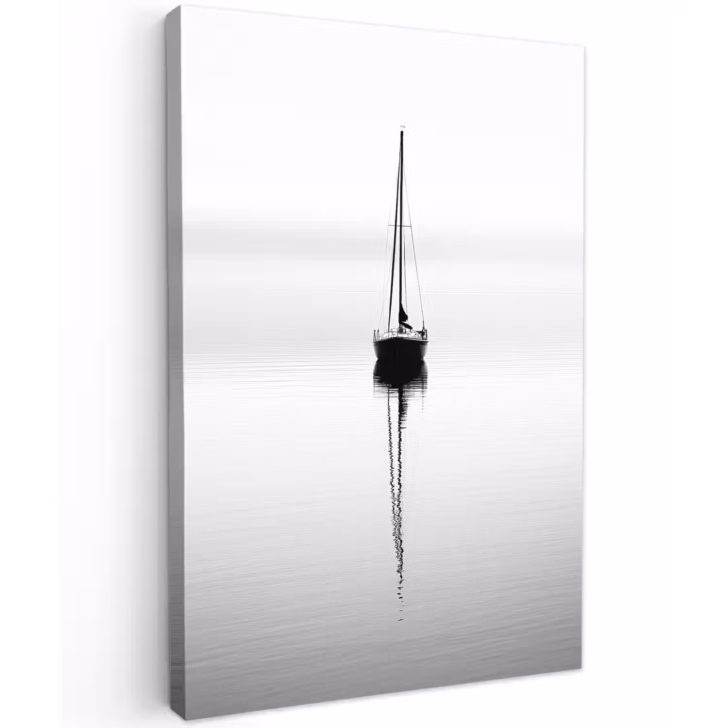 Zeilboot - Zwart - Water - Silhouet Tuinposter op houten frame 2 cm dik klein -3d