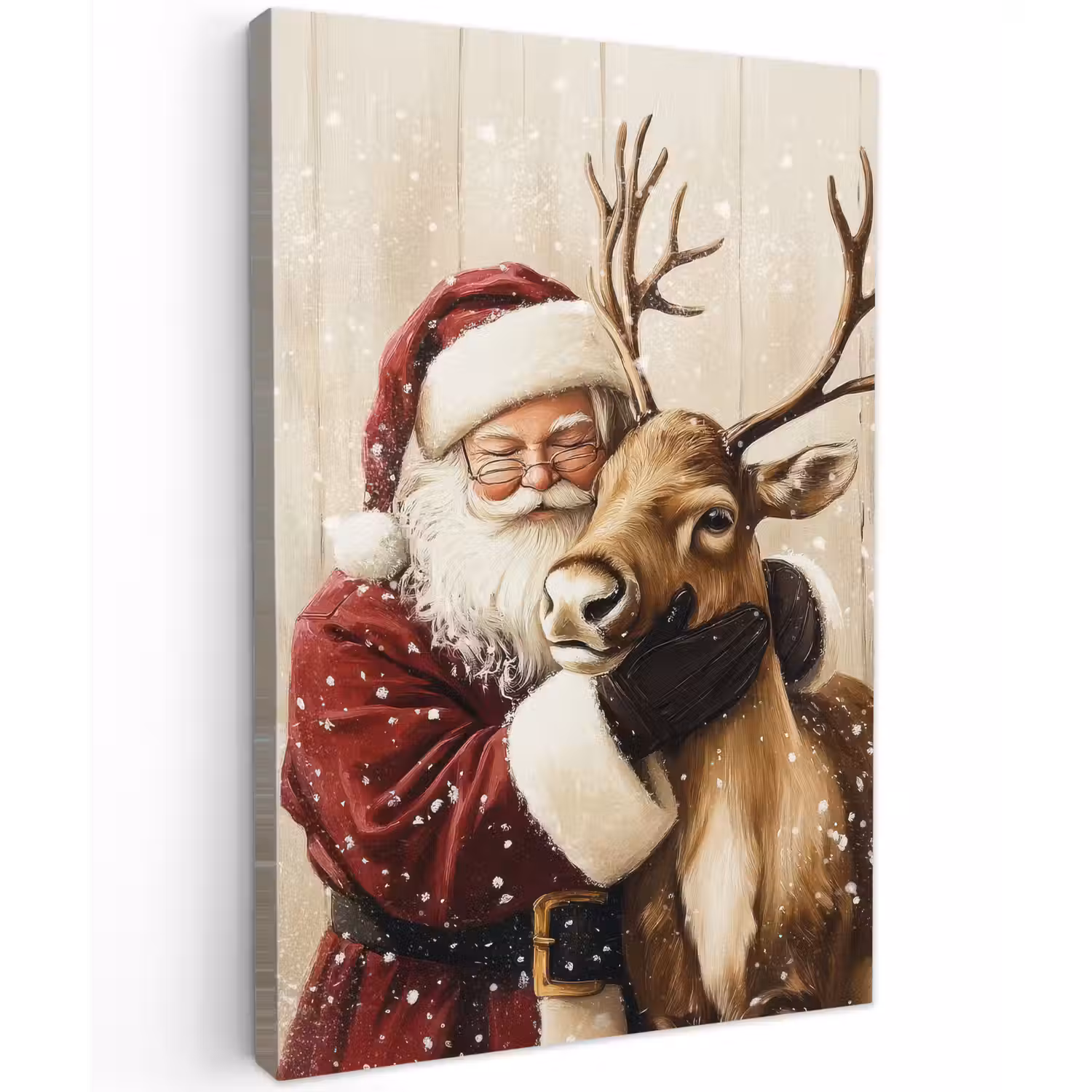 Kerstman - Rendier - Sneeuw - Kleurrijk Tuinposter op houten frame 2 cm dik klein -3d