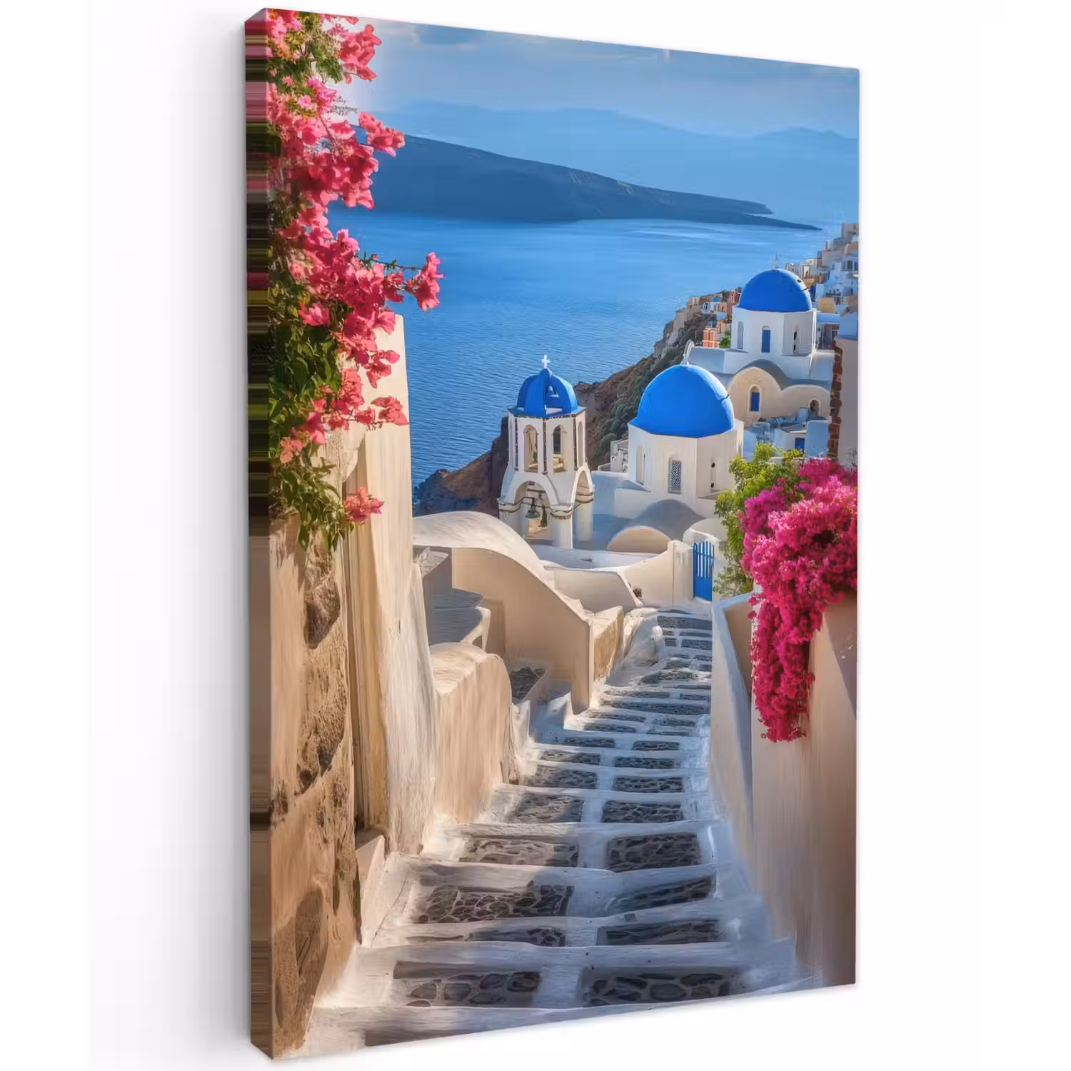 Santorini - Bloemen - Griekenland Tuinposter op houten frame 2 cm dik klein -3d