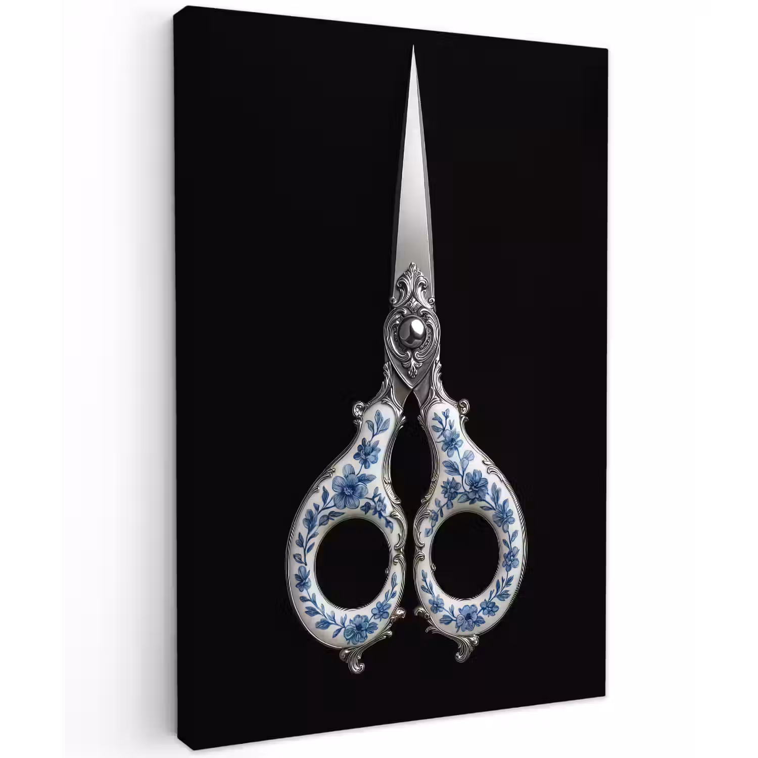 Schaar - Delfts blauw - Zwart Tuinposter op houten frame 2 cm dik klein -3d