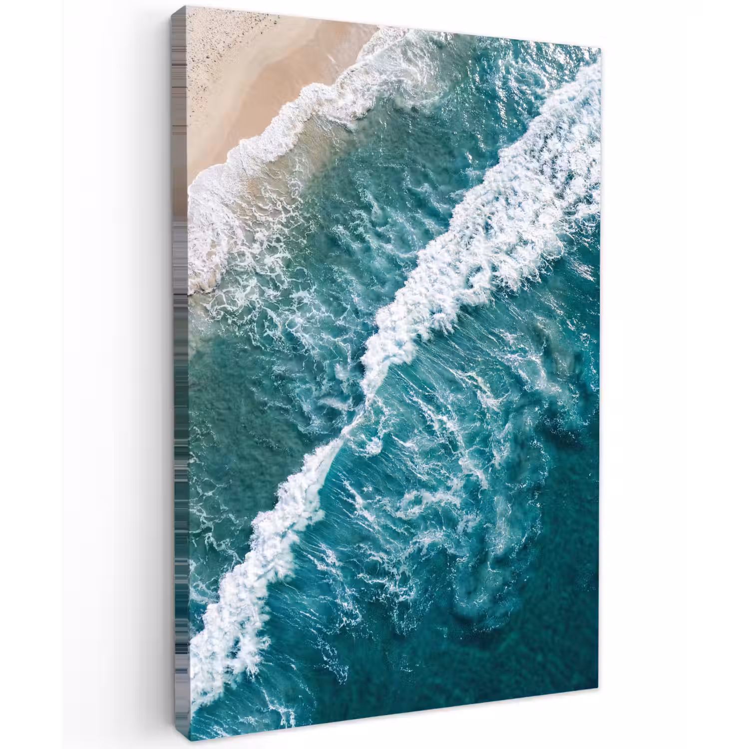 Zee - Strand - Golven - Natuur - Blauw Tuinposter op houten frame 2 cm dik klein -3d
