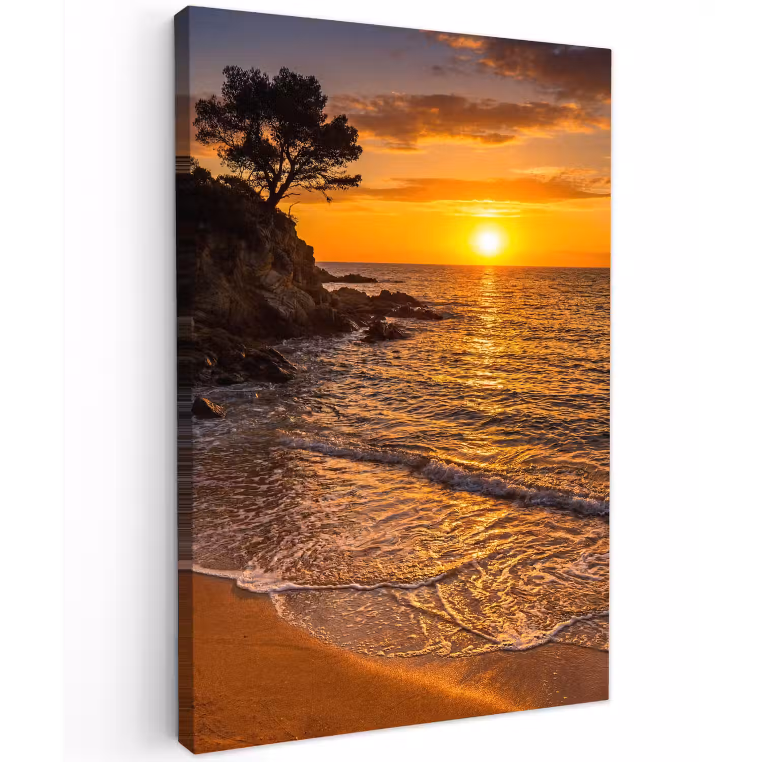Zee - Kust - Zonsondergang - Natuur - Oranje Tuinposter op houten frame 2 cm dik klein -3d