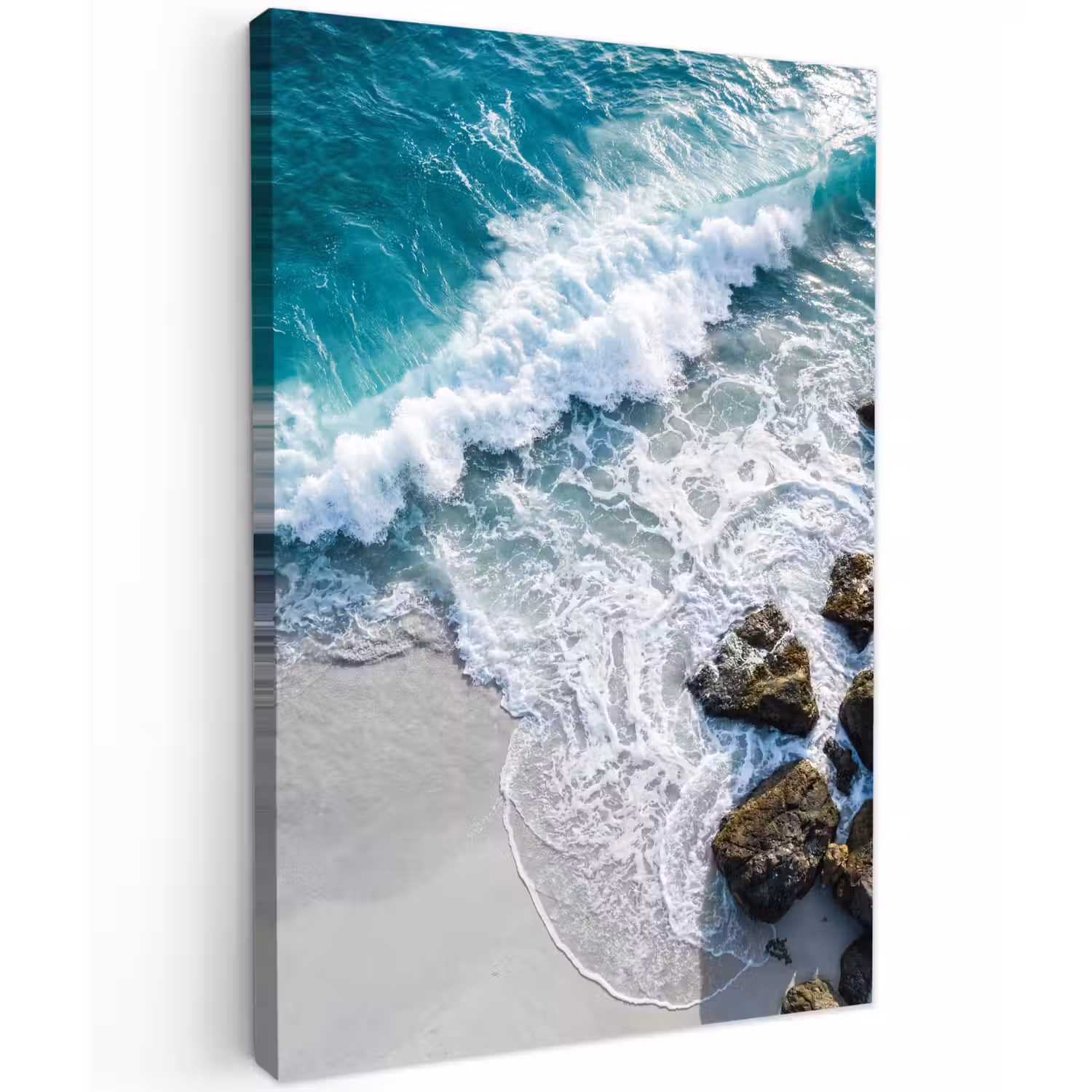 Zee - Golf - Strand - Natuur - Blauw Tuinposter op houten frame 2 cm dik klein -3d
