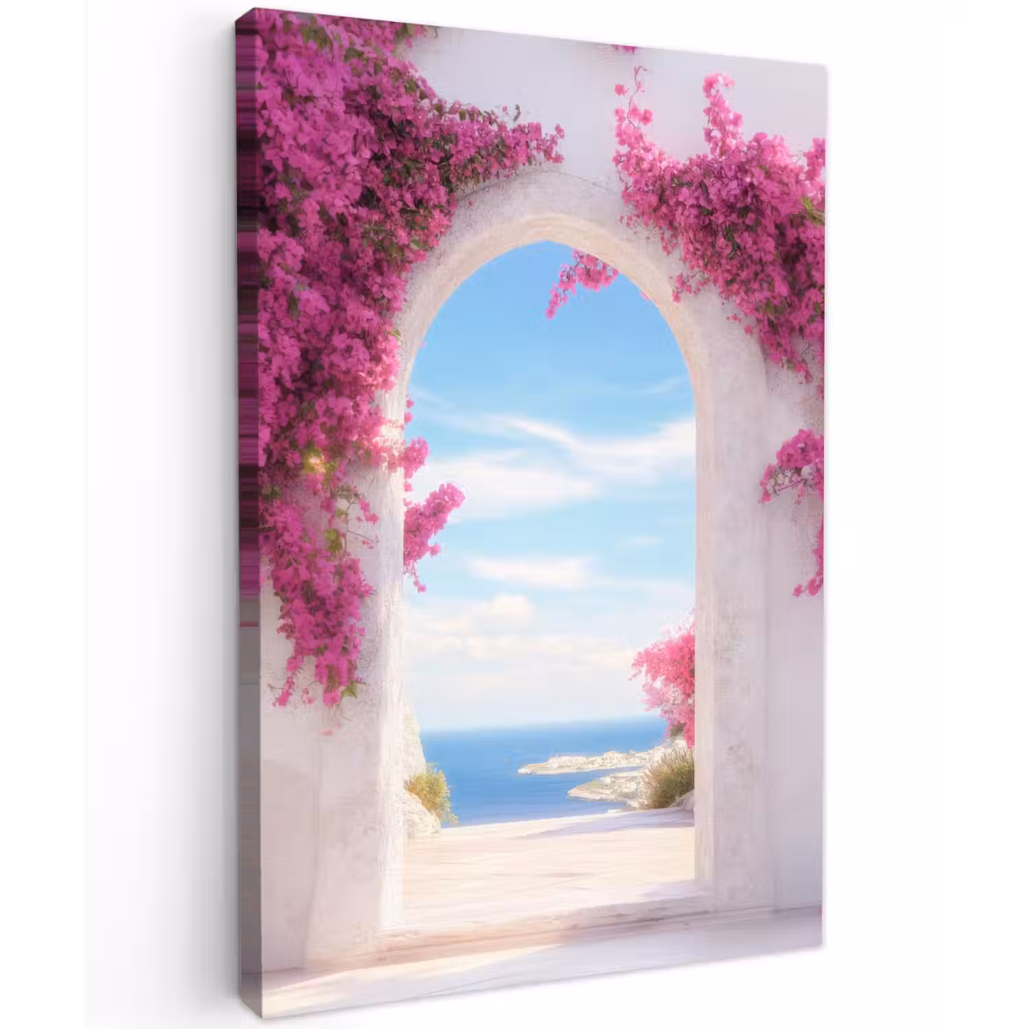 Zee - Roze - Bloemen - Poort Tuinposter op houten frame 2 cm dik klein -3d