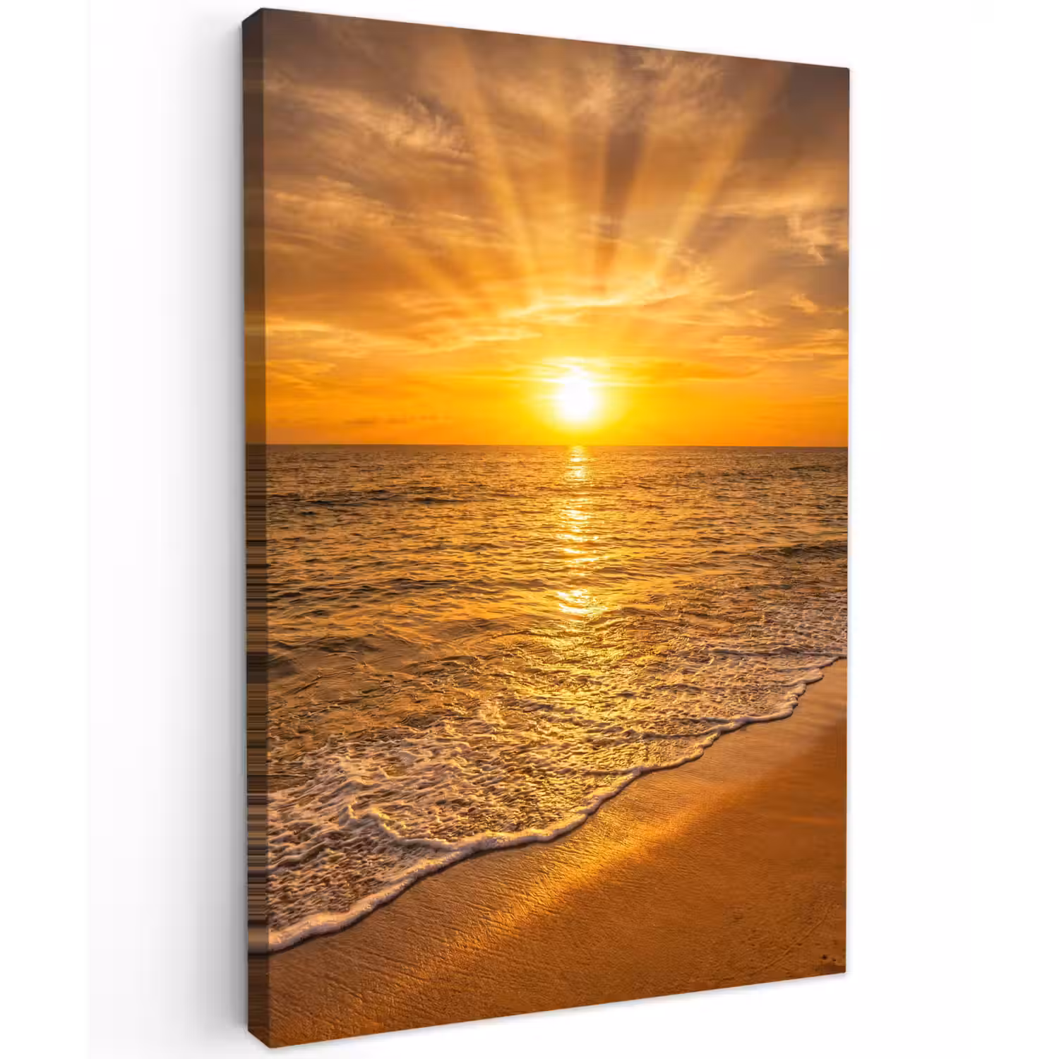 Zee - Zonsondergang - Golven - Kust - Oranje Tuinposter op houten frame 2 cm dik klein -3d