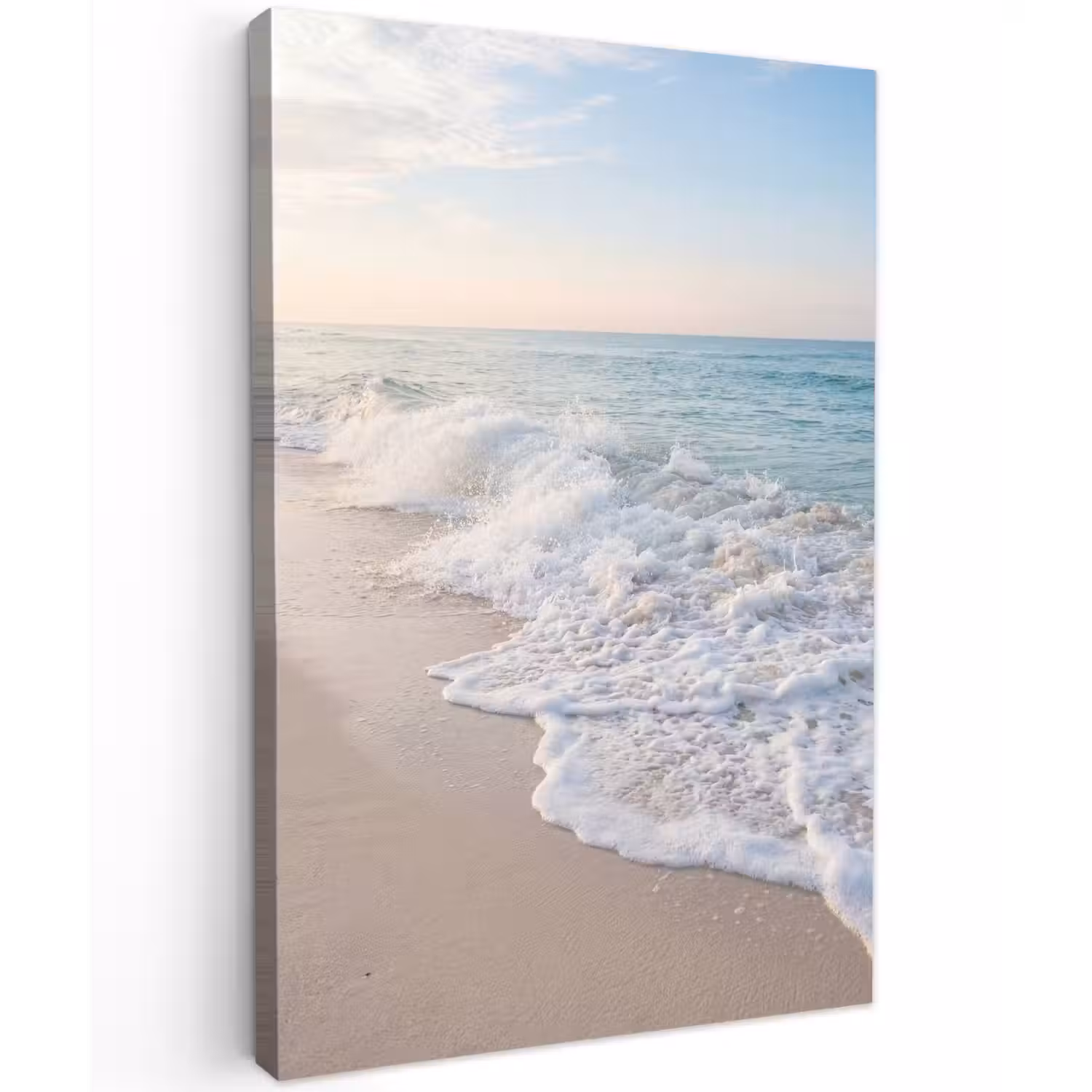 Zee - Golven - Strand - Natuur - Wit Tuinposter op houten frame 2 cm dik klein -3d