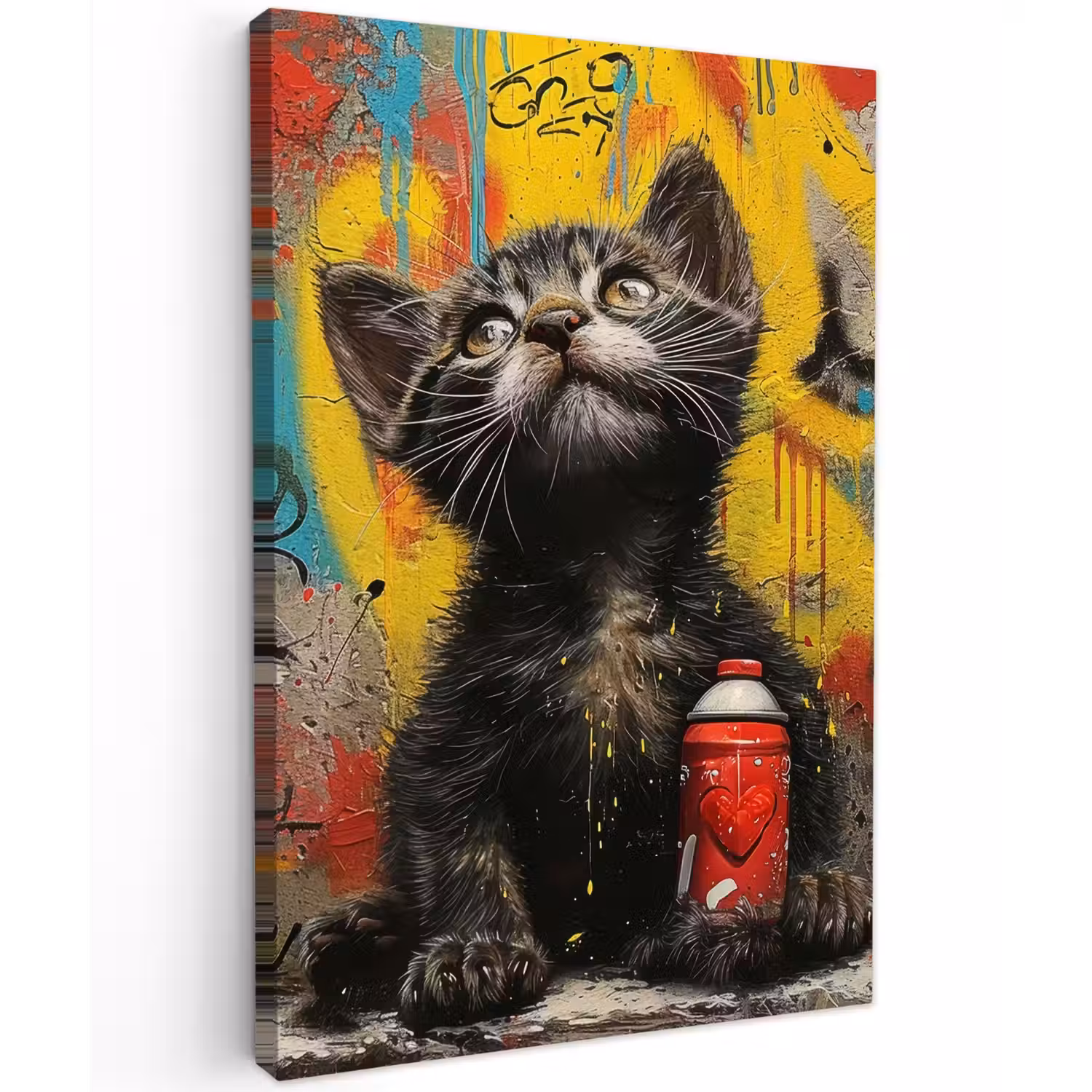 Kitten met Spuitbus Tuinposter op houten frame 2 cm dik klein -3d