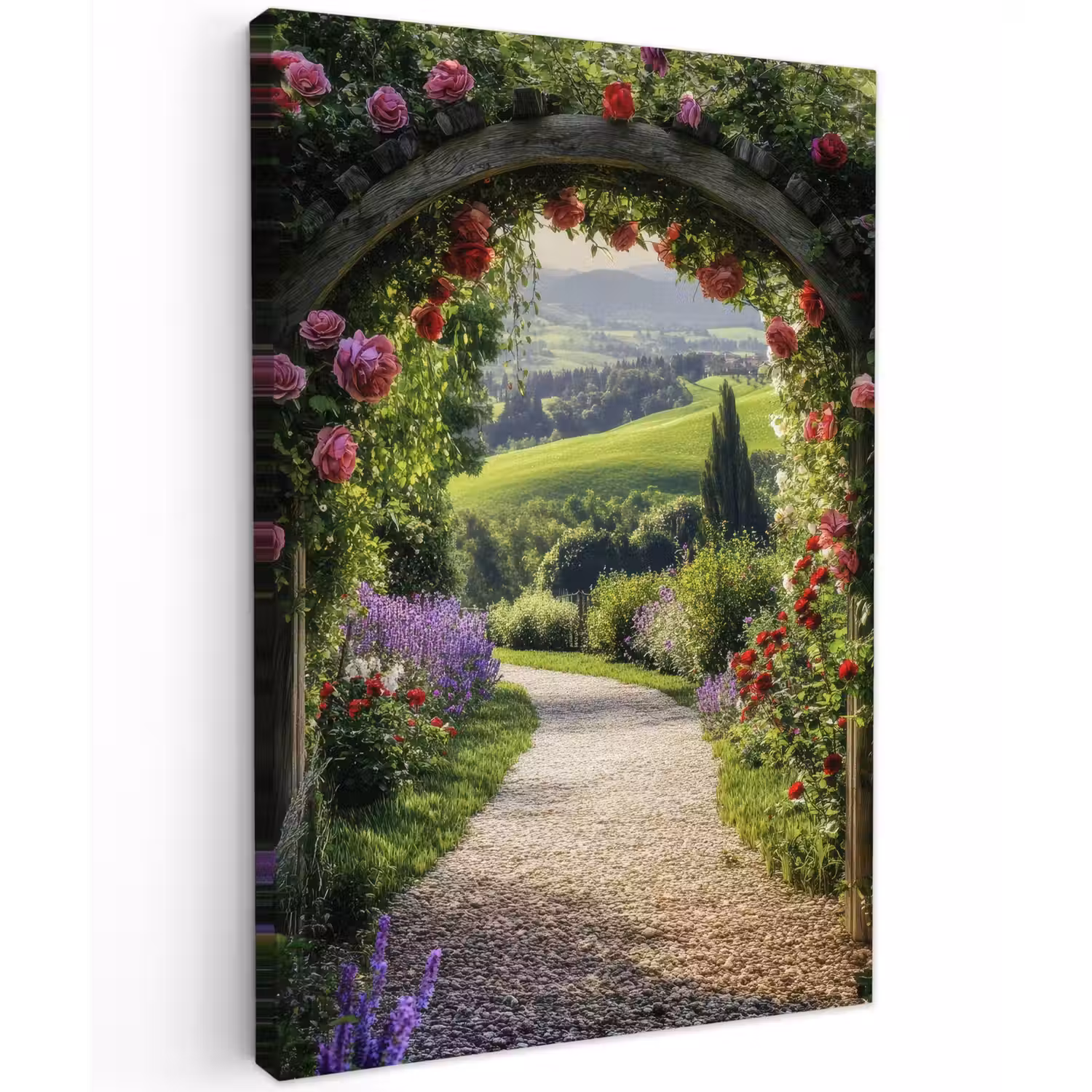 Doorkijk - Tuinboog - Bloemen - Natuur - Pad Tuinposter op houten frame 2 cm dik klein -3d