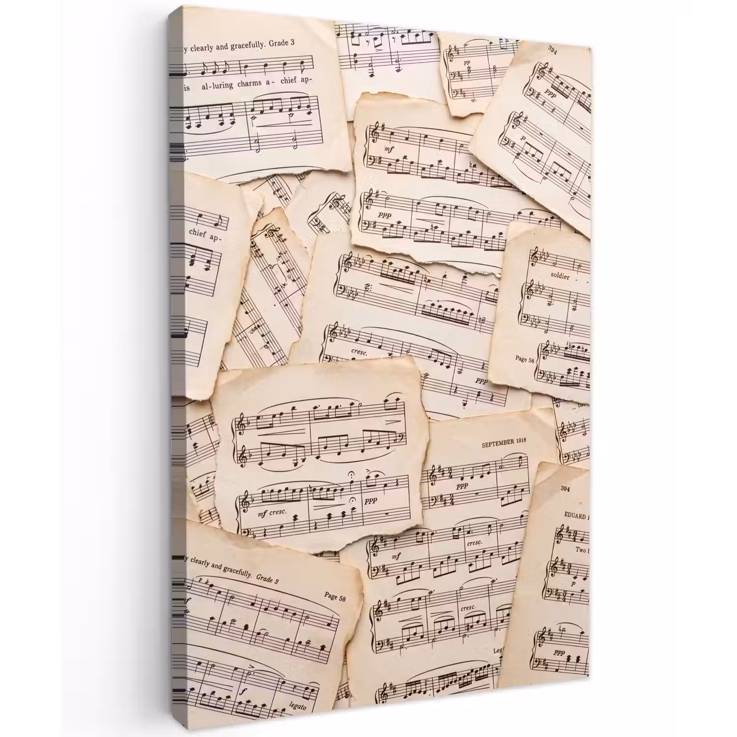 Bladmuziek - Oud - Noten - Vintage - Beige Tuinposter op houten frame 2 cm dik klein -3d