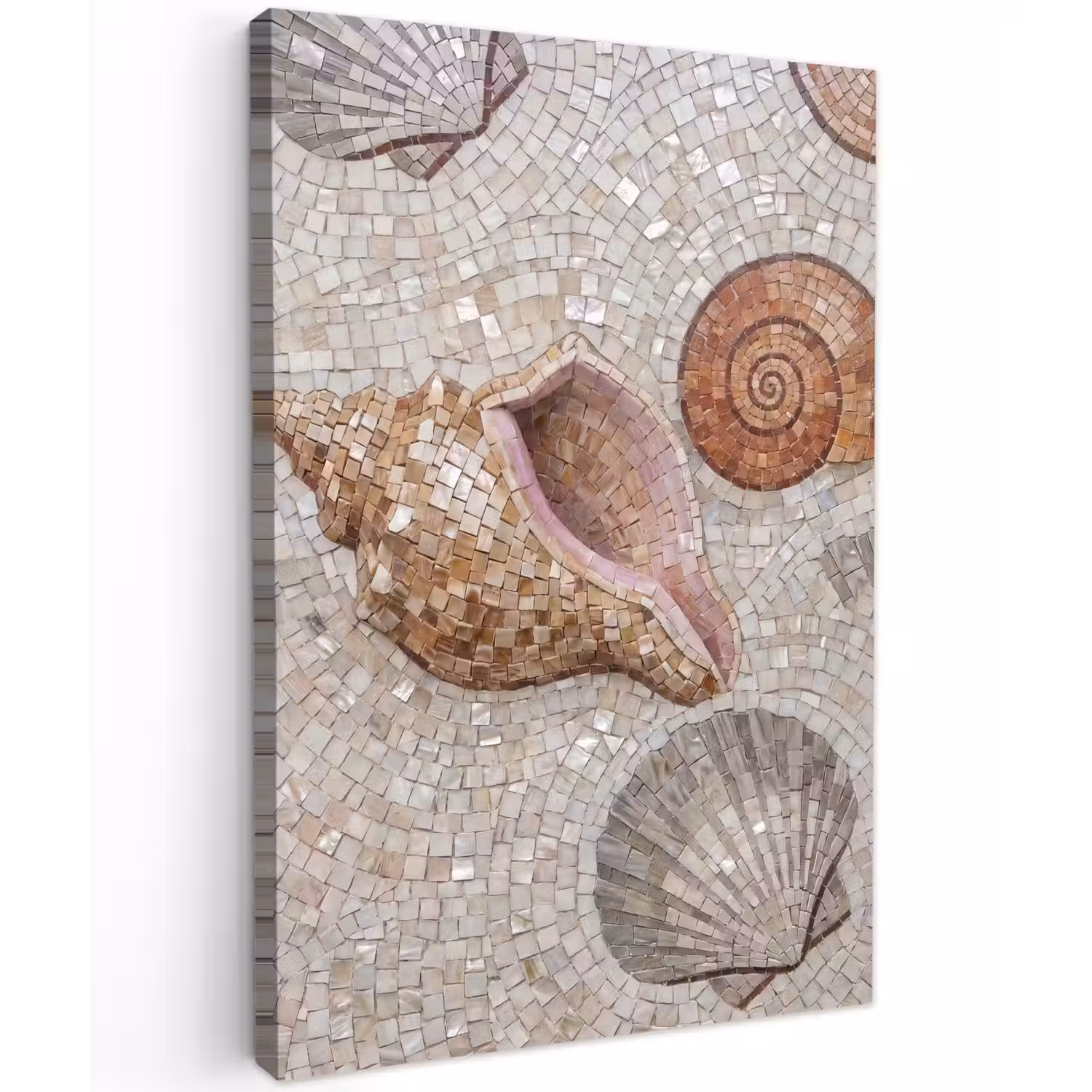 Schelp - Mozaïek - Zee - Beige - Modern Tuinposter op houten frame 2 cm dik klein -3d