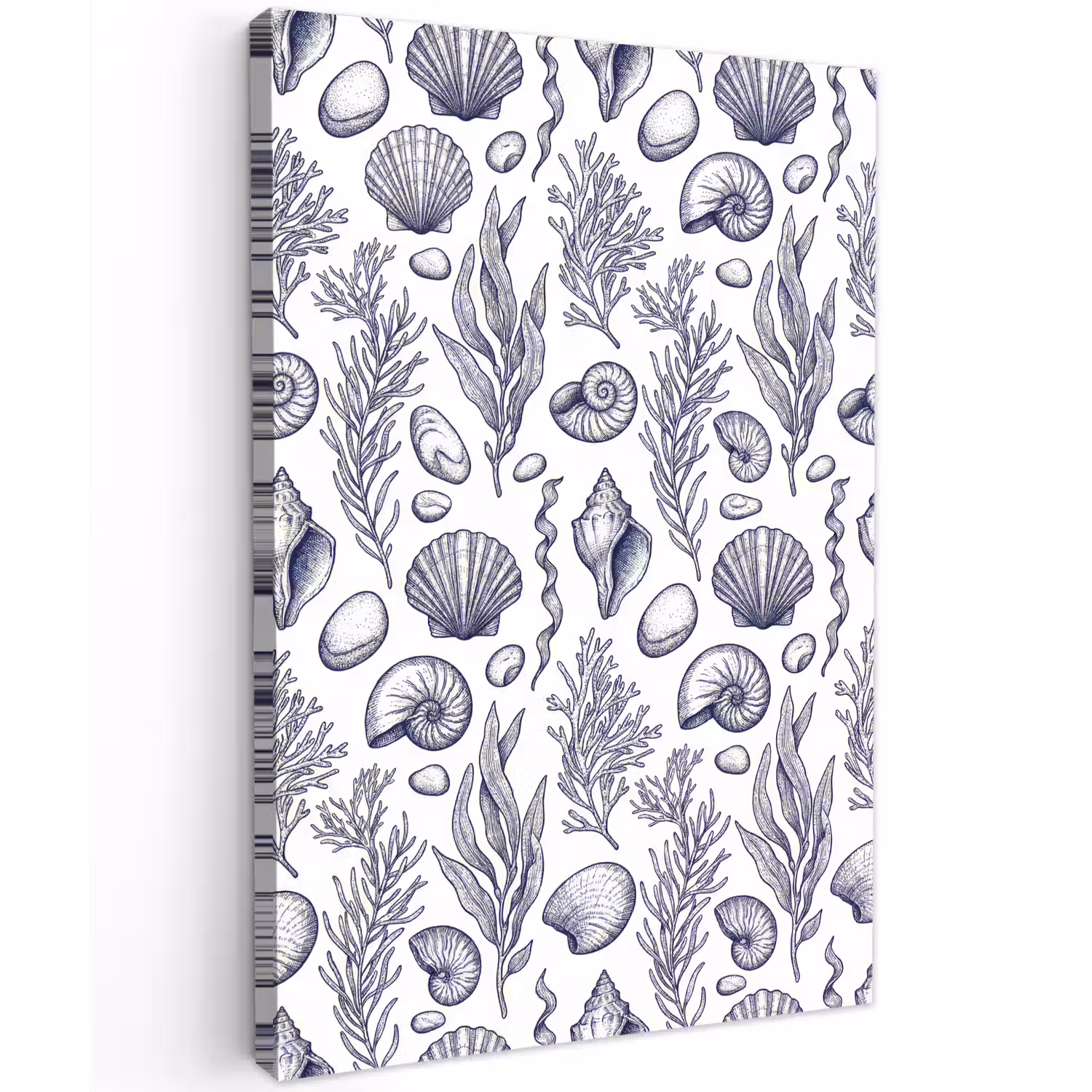 Schelpen - Zeewier - Oceaan - Illustratie - Blauw Tuinposter op houten frame 2 cm dik klein -3d