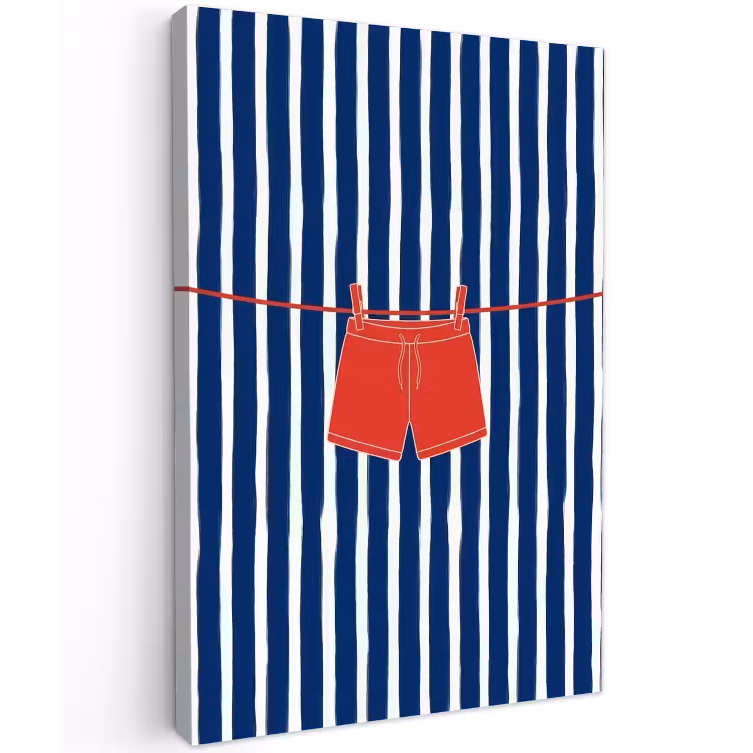 Shorts - Waslijn - Zomer - Illustratie - Rood Tuinposter op houten frame 2 cm dik klein -3d