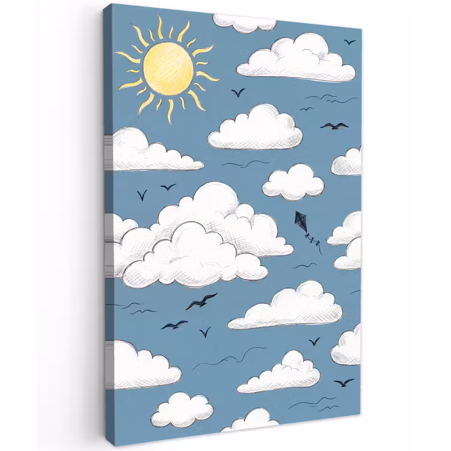 Lucht - Zon - Wolken - Natuur - Blauw Tuinposter op houten frame 2 cm dik klein -3d