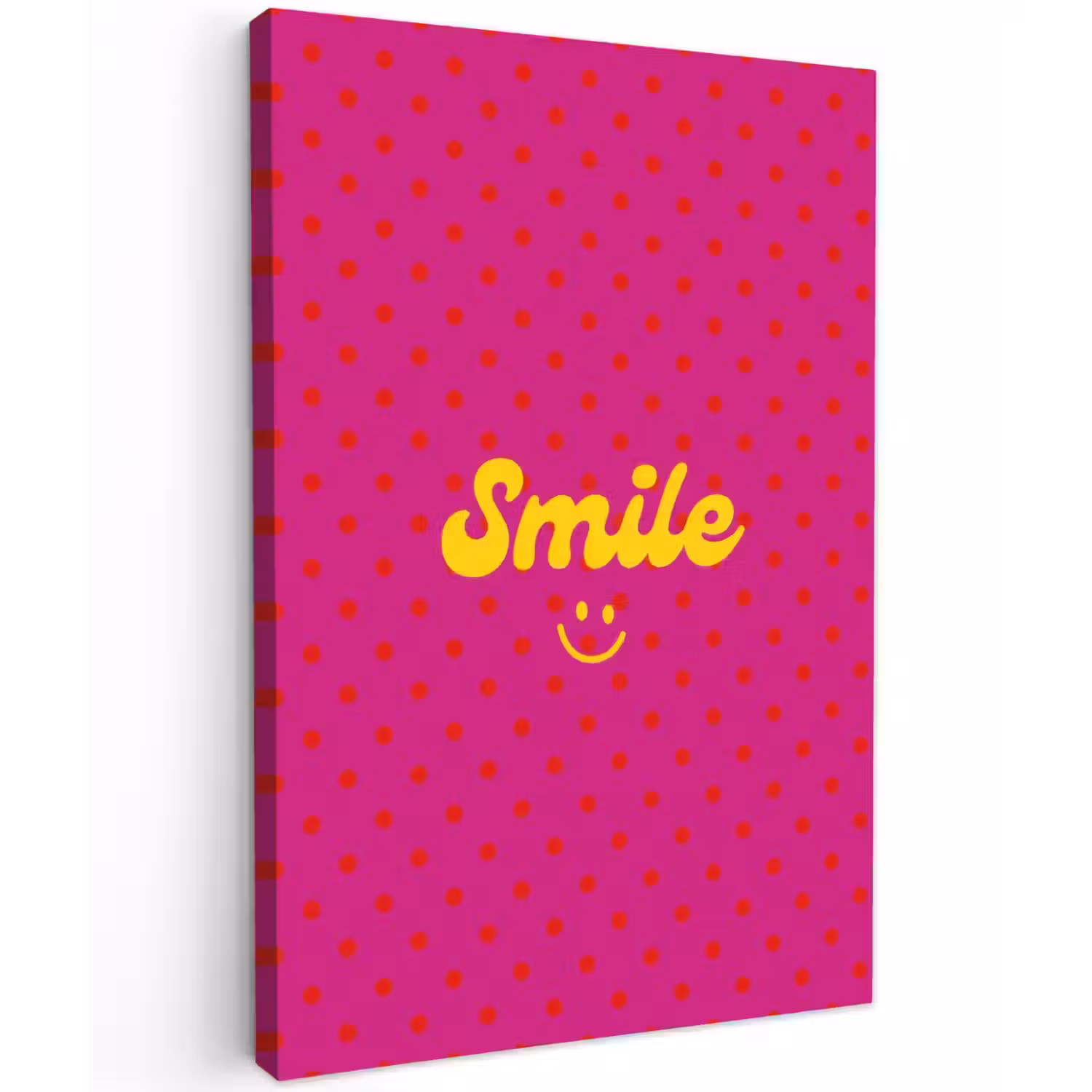 Smile - Stippen - Geel - Smiley - Roze Tuinposter op houten frame 2 cm dik klein -3d