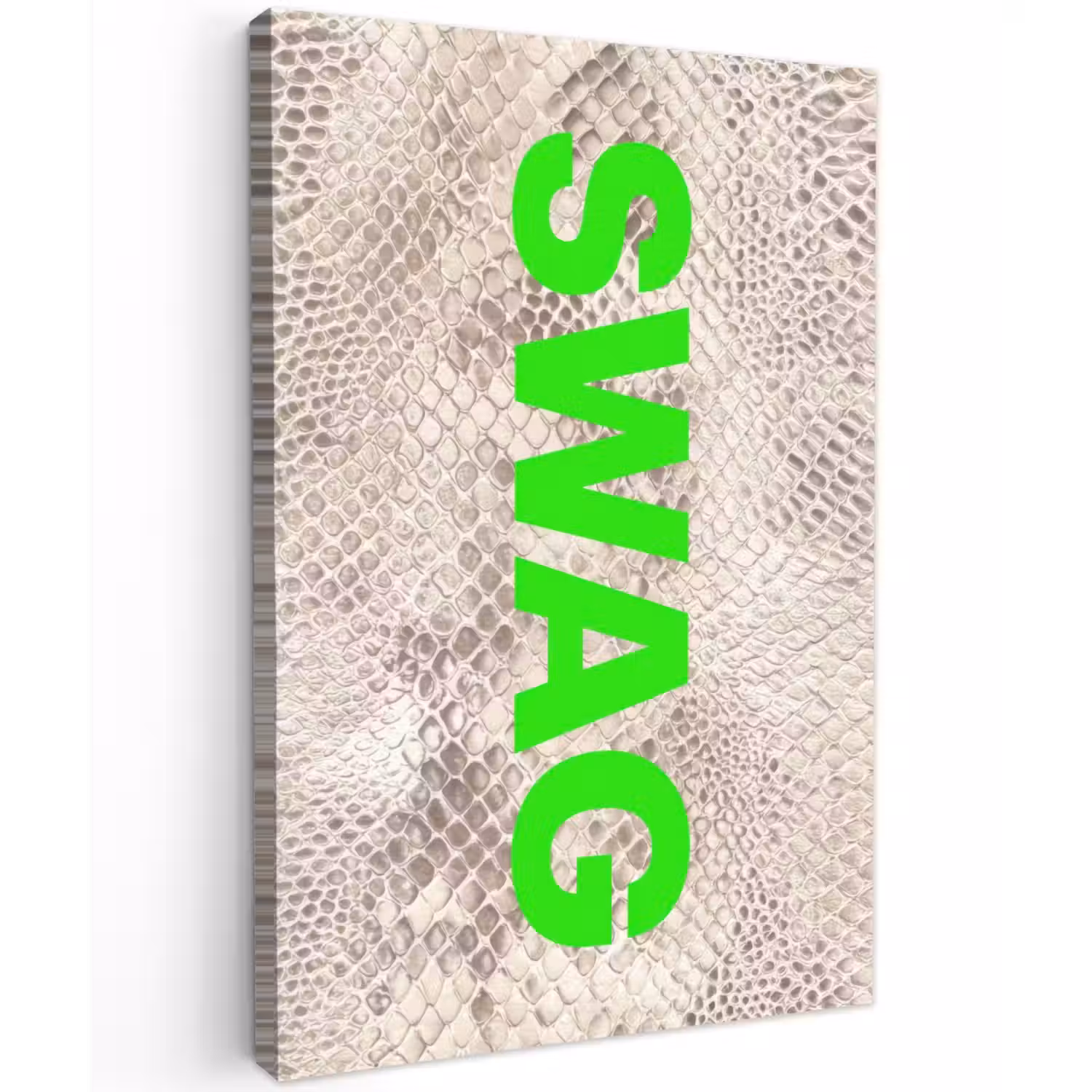 Slangenprint - SWAG - Neon - Groen Tuinposter op houten frame 2 cm dik klein -3d