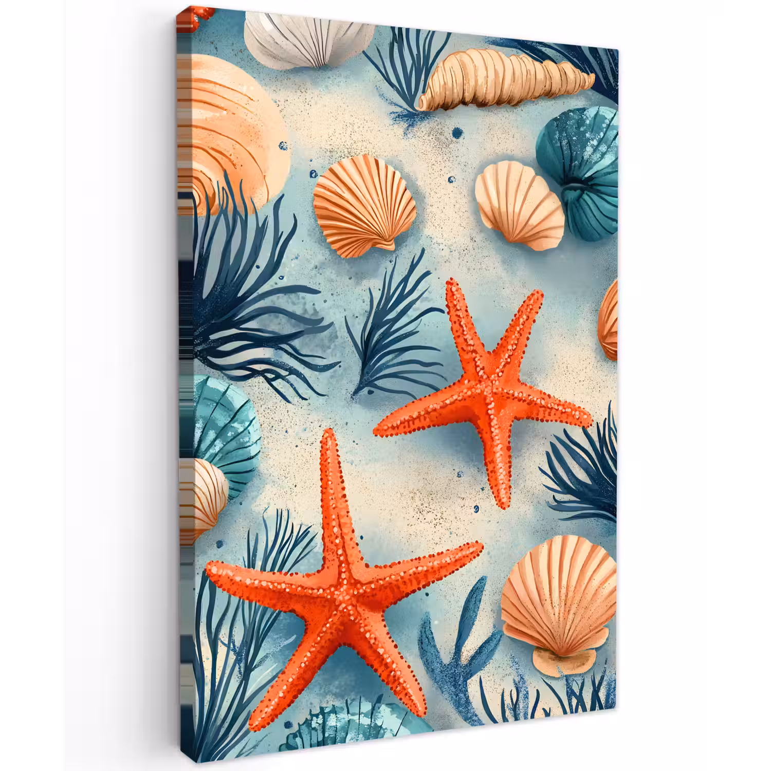Zeesterren - Schelpen - Illustratie - Zand Tuinposter op houten frame 2 cm dik klein -3d