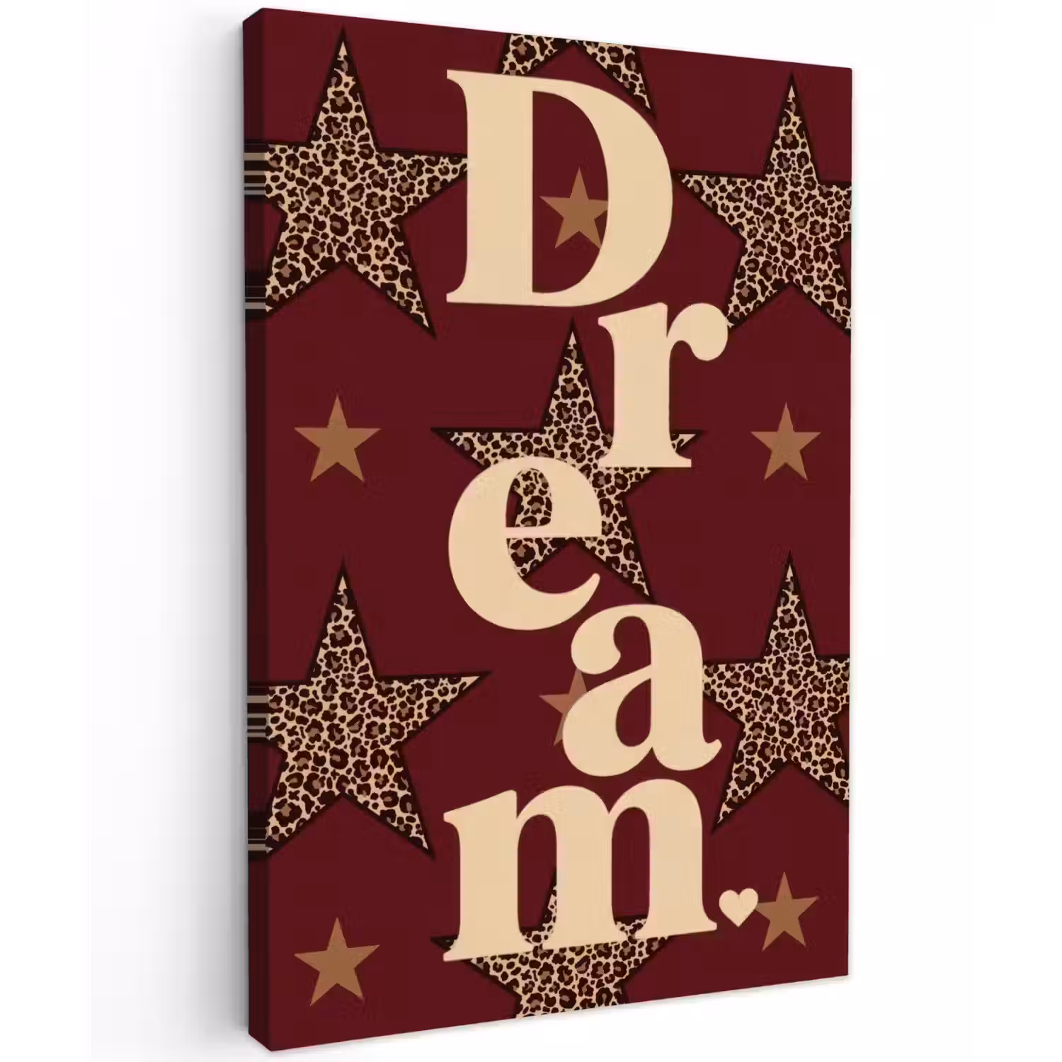 Sterren - Luipaardprint - Dream - Bordeaux Tuinposter op houten frame 2 cm dik klein -3d