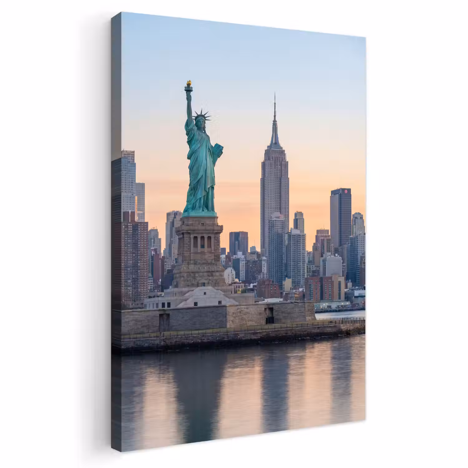 Vrijheidsbeeld - New York - Zonsopgang - Stad - Architectuur Tuinposter op houten frame 2 cm dik klein -3d