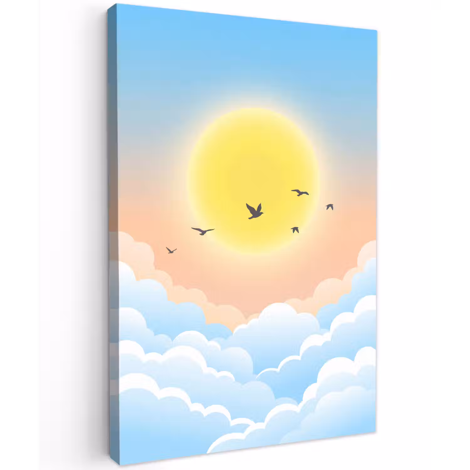 Zon - Vogels - Lucht - Natuur - Geel Tuinposter op houten frame 2 cm dik klein -3d