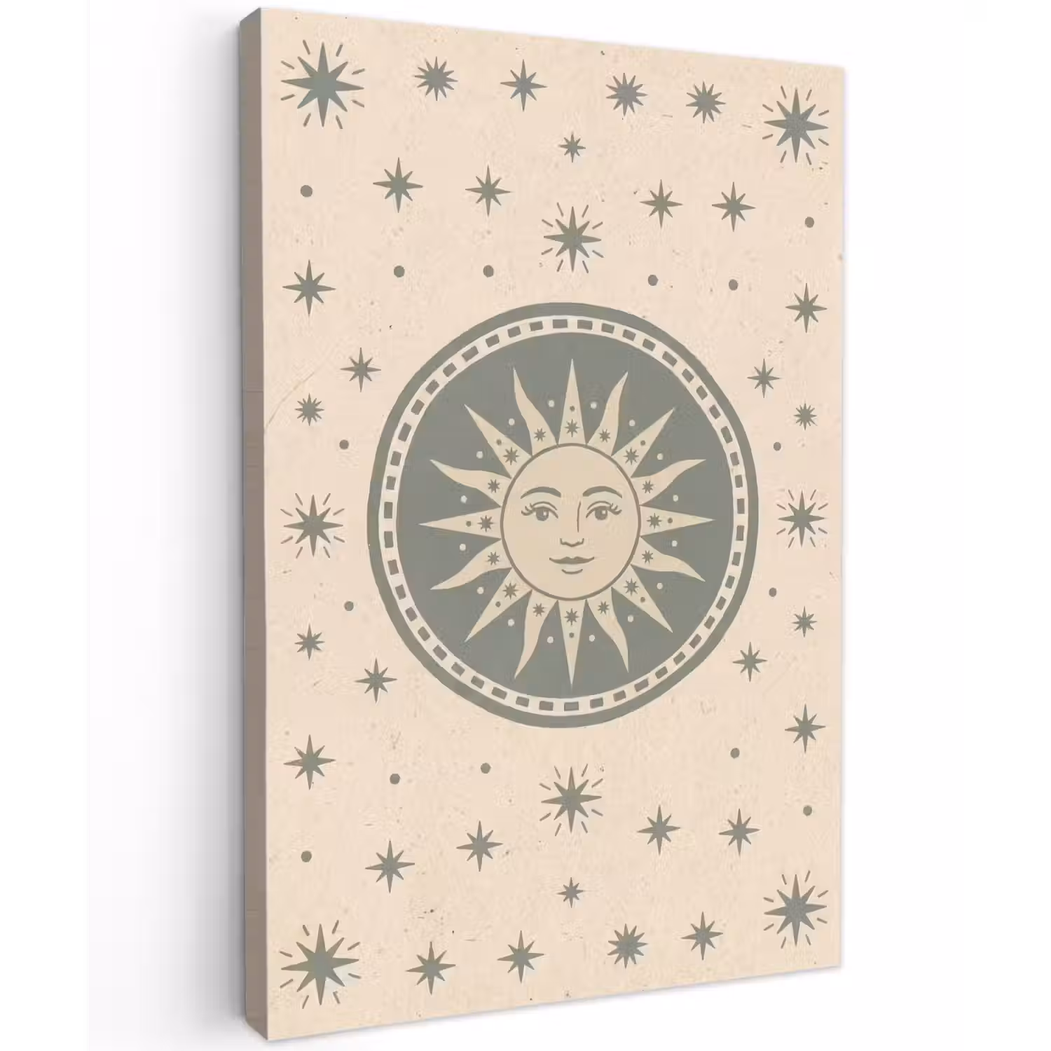 Zon - Sterren - Astrologie - Vintage - Groen Tuinposter op houten frame 2 cm dik klein -3d