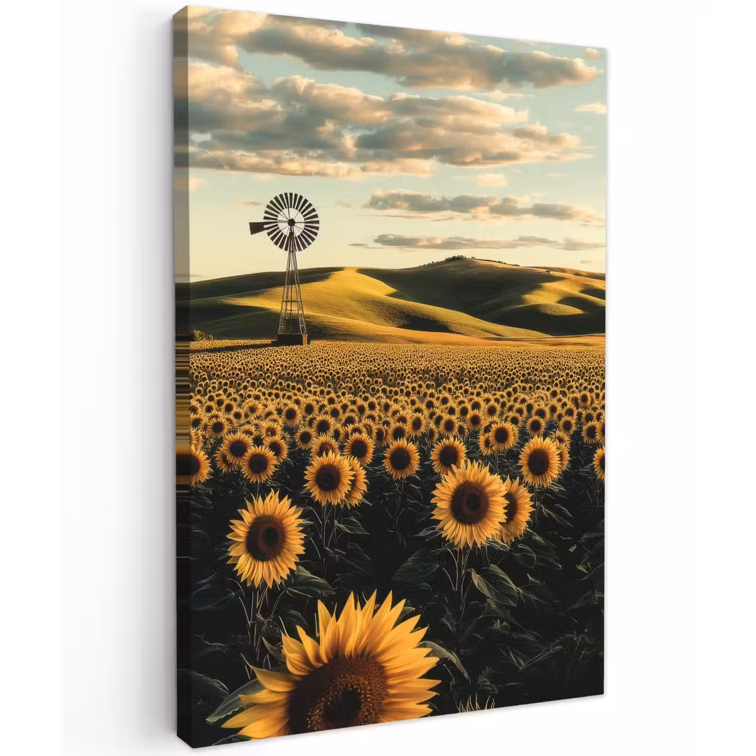 Zonnebloem - Veld - Windmolen Tuinposter op houten frame 2 cm dik klein -3d
