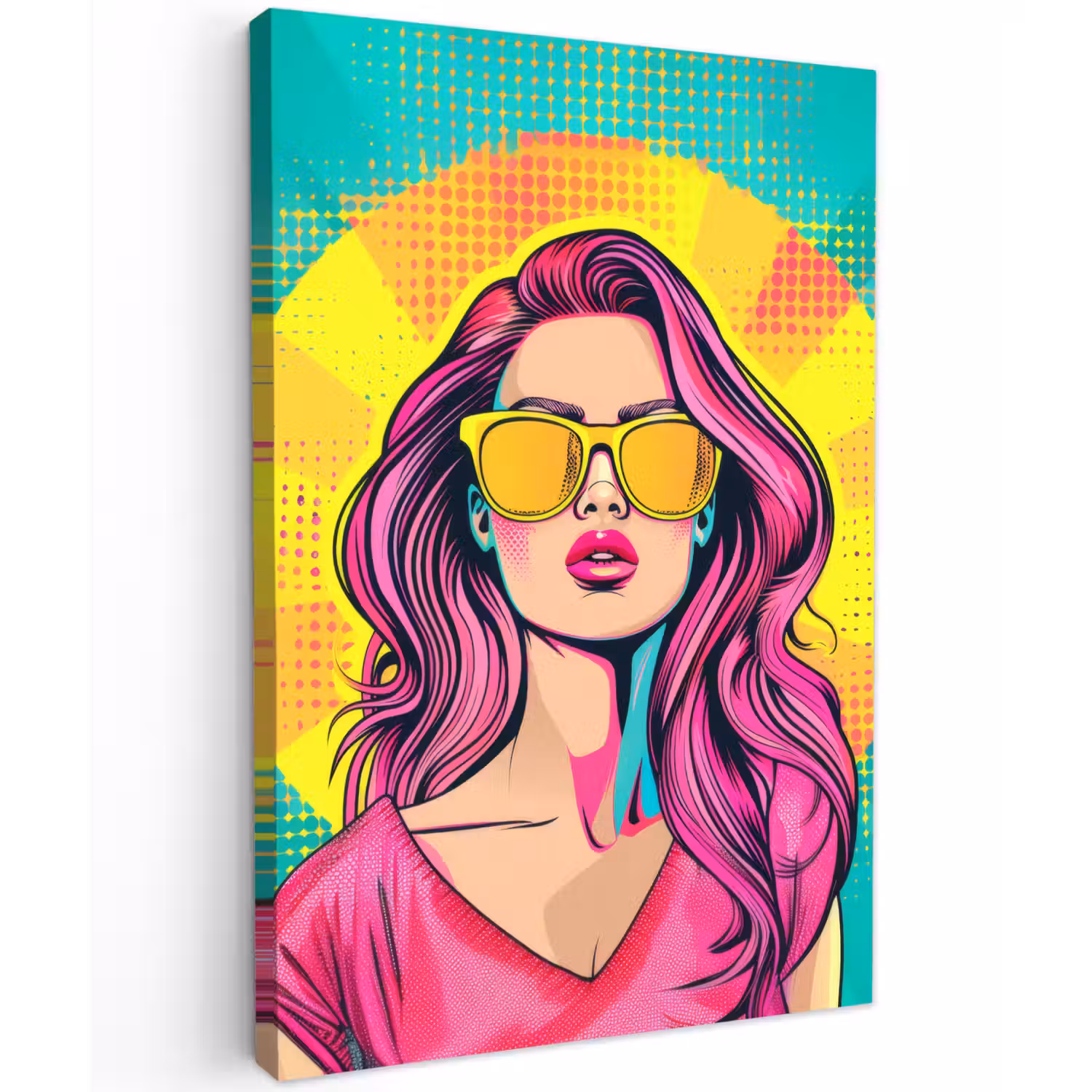 Zonnebril - Vrouw - Zonnig - Geel Tuinposter op houten frame 2 cm dik klein -3d
