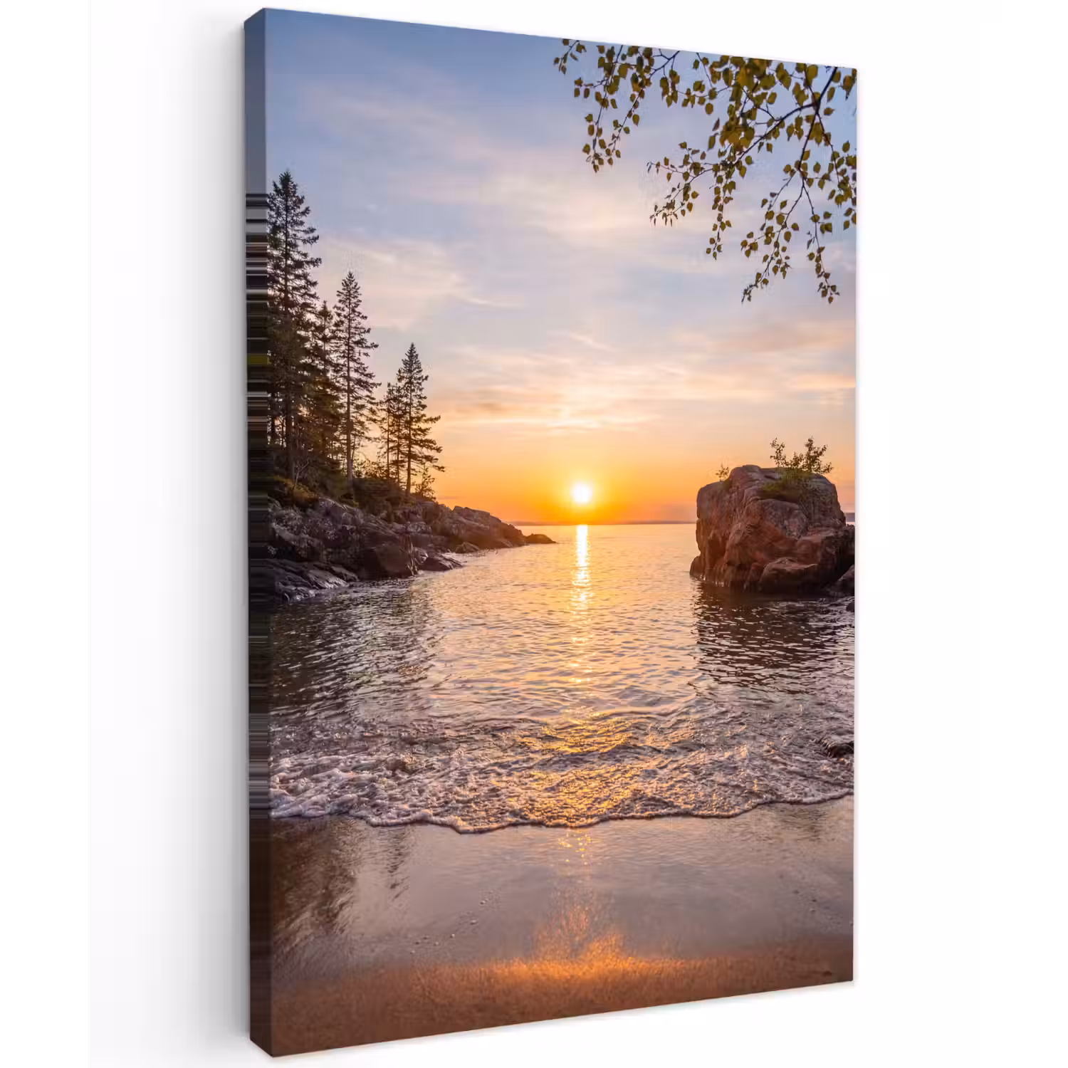 Zonsondergang - Kust - Water - Natuur - Oranje Tuinposter op houten frame 2 cm dik klein -3d