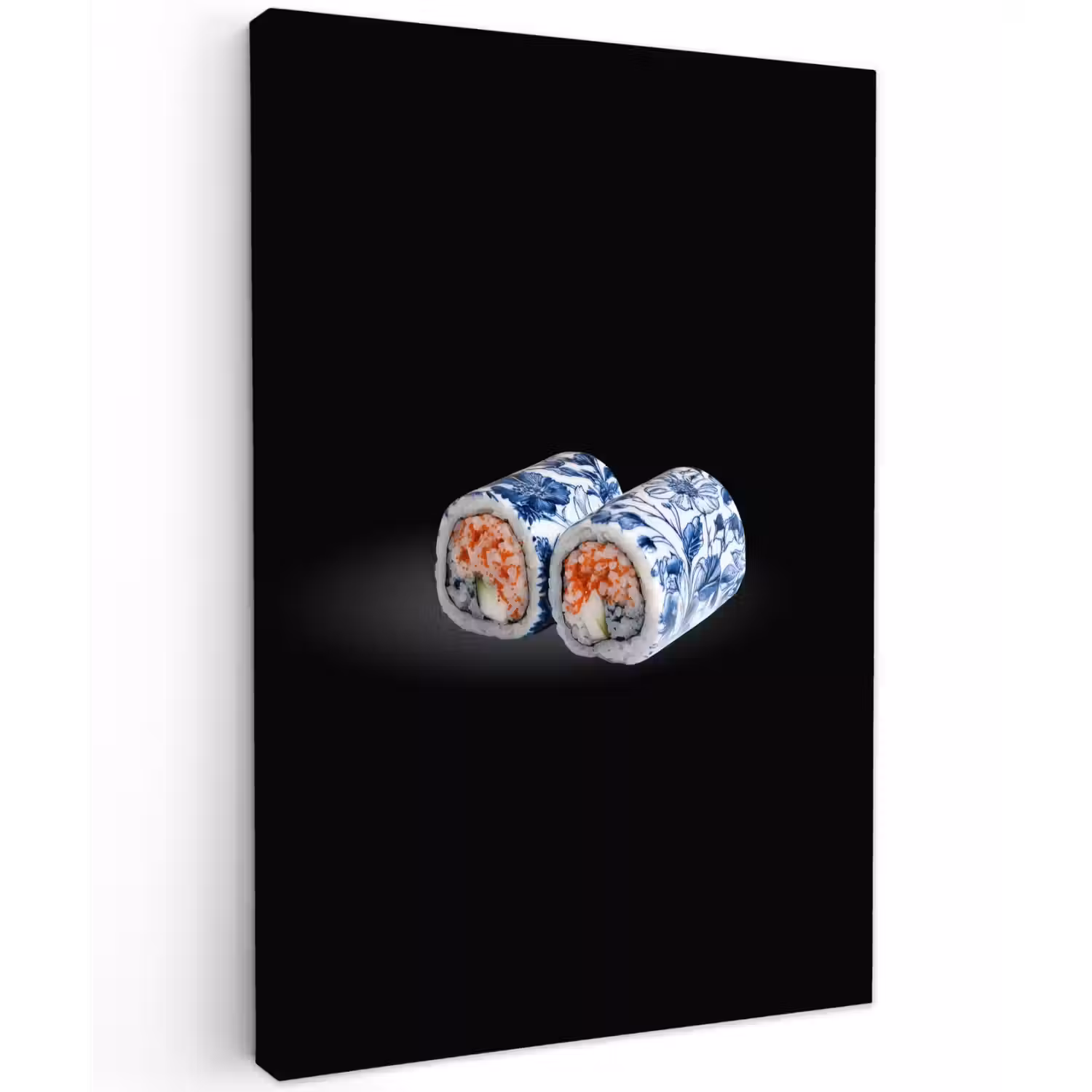 Sushi - Delfts blauw - Rijst - Vis - Elegant Tuinposter op houten frame 2 cm dik klein -3d