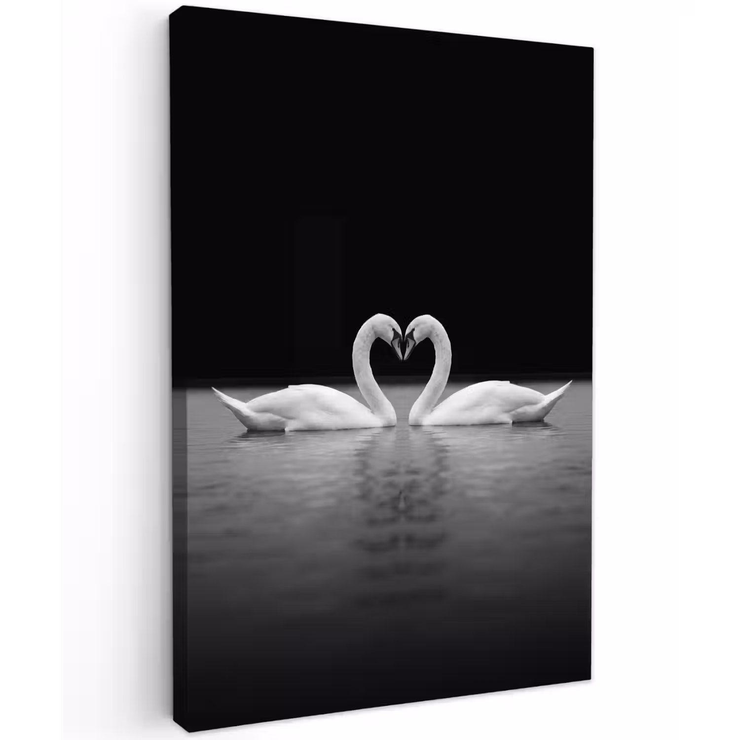 Zwanen - Hart - Zwart - Wit Tuinposter op houten frame 2 cm dik klein -3d