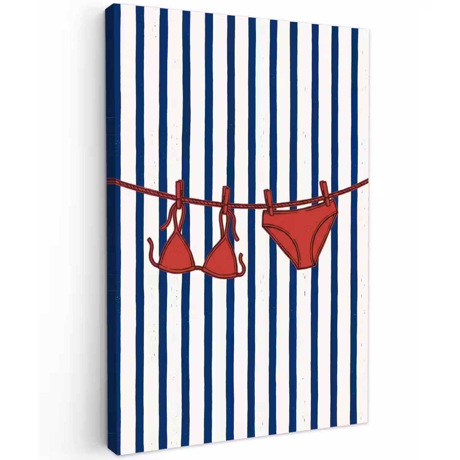 Badkleding - Waslijn - Zomer - Illustratie - Rood Tuinposter op houten frame 2 cm dik klein -3d