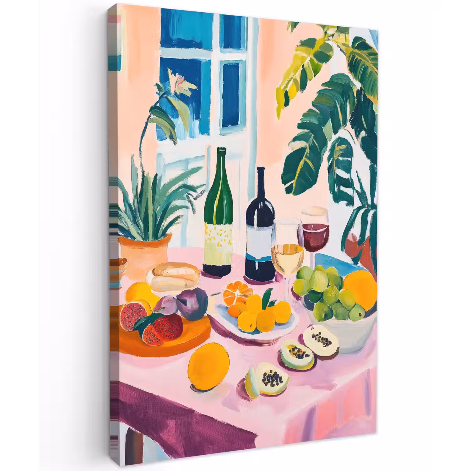 Tafel - Wijn - Fruit Tuinposter op houten frame 2 cm dik klein -3d