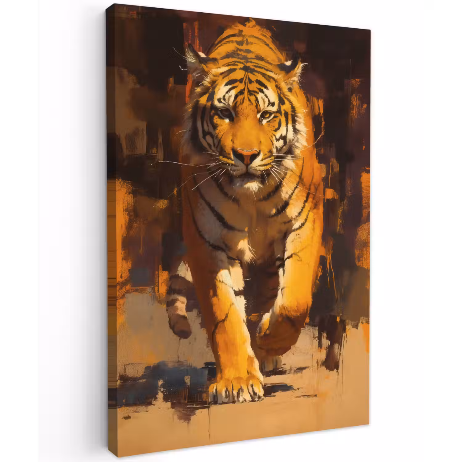 Tijger - Geschilderd - Oranje - Penseelstreken Tuinposter op houten frame 2 cm dik klein -3d