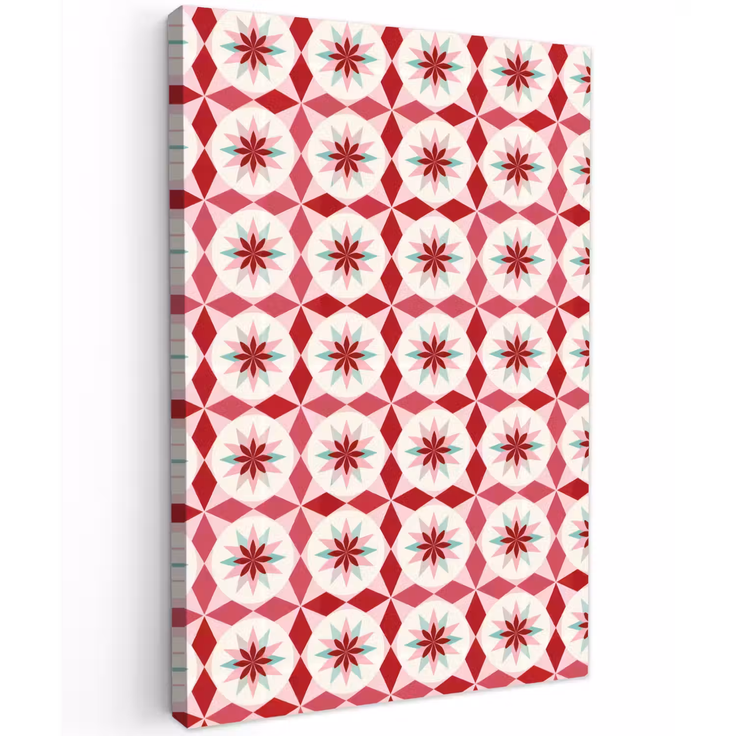 Tegelpatroon - Sterren - Retro - Roze - Mintgroen Tuinposter op houten frame 2 cm dik klein 841 -3d