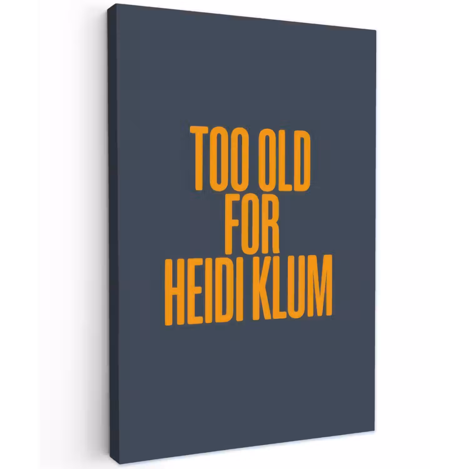 Too old for heidi klum - Geel - Blauw Tuinposter op houten frame 2 cm dik klein -3d